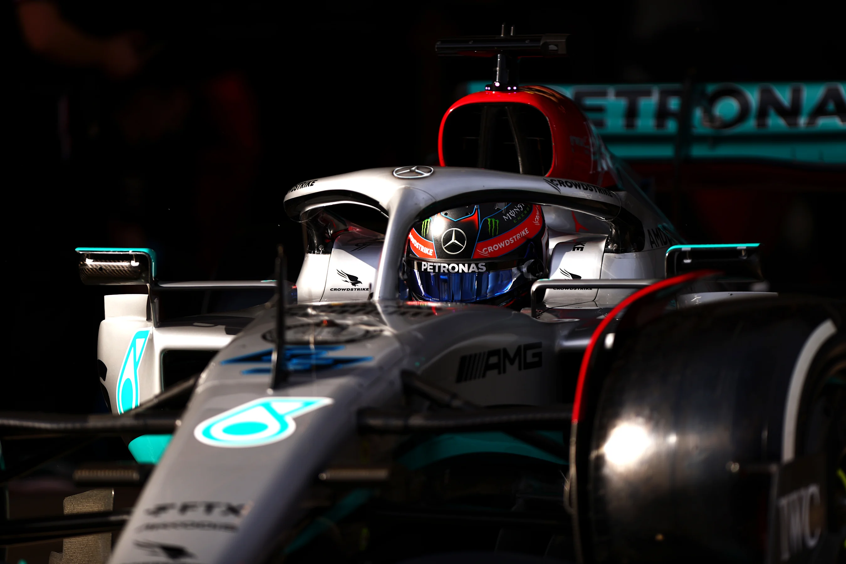 BARCELONA, SPAIN - FEBRUARY 24: George Russell of Great Britain driving the (63) Mercedes AMG