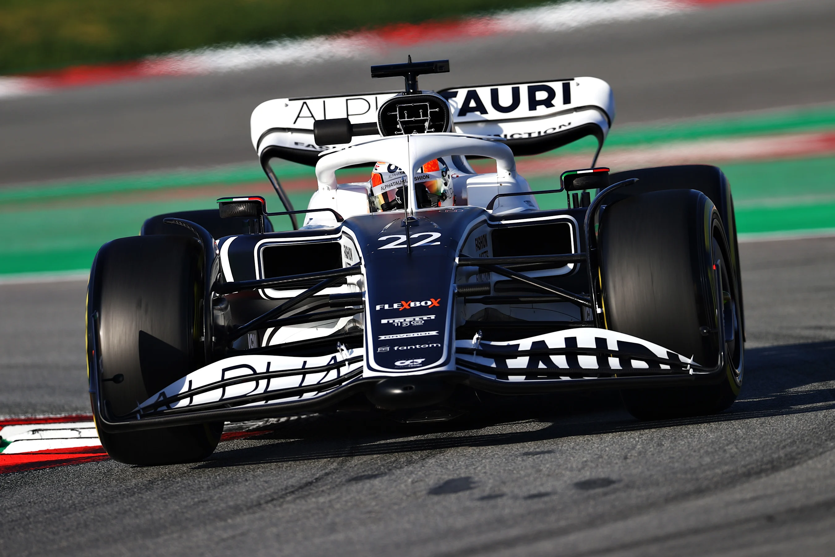 BARCELONA, SPAIN - FEBRUARY 23: Yuki Tsunoda of Japan driving the (22) Scuderia AlphaTauri AT03