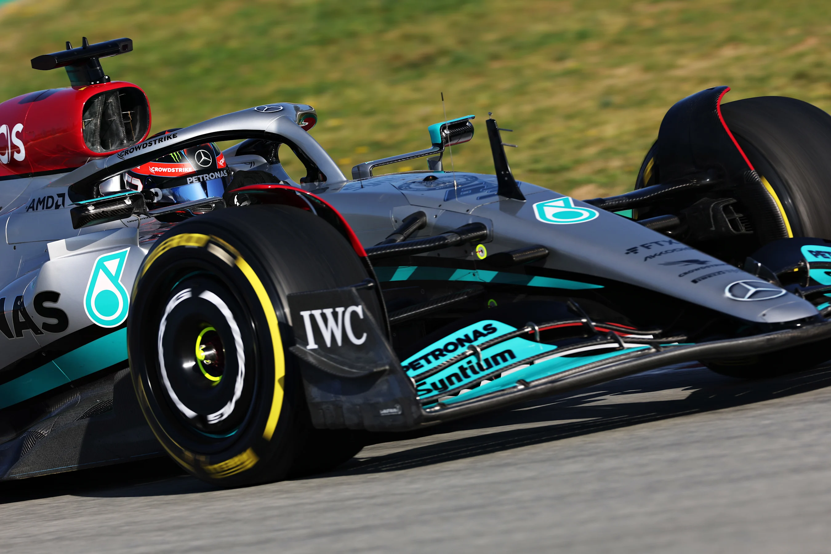 BARCELONA, SPAIN - FEBRUARY 23: George Russell of Great Britain driving the (63) Mercedes AMG