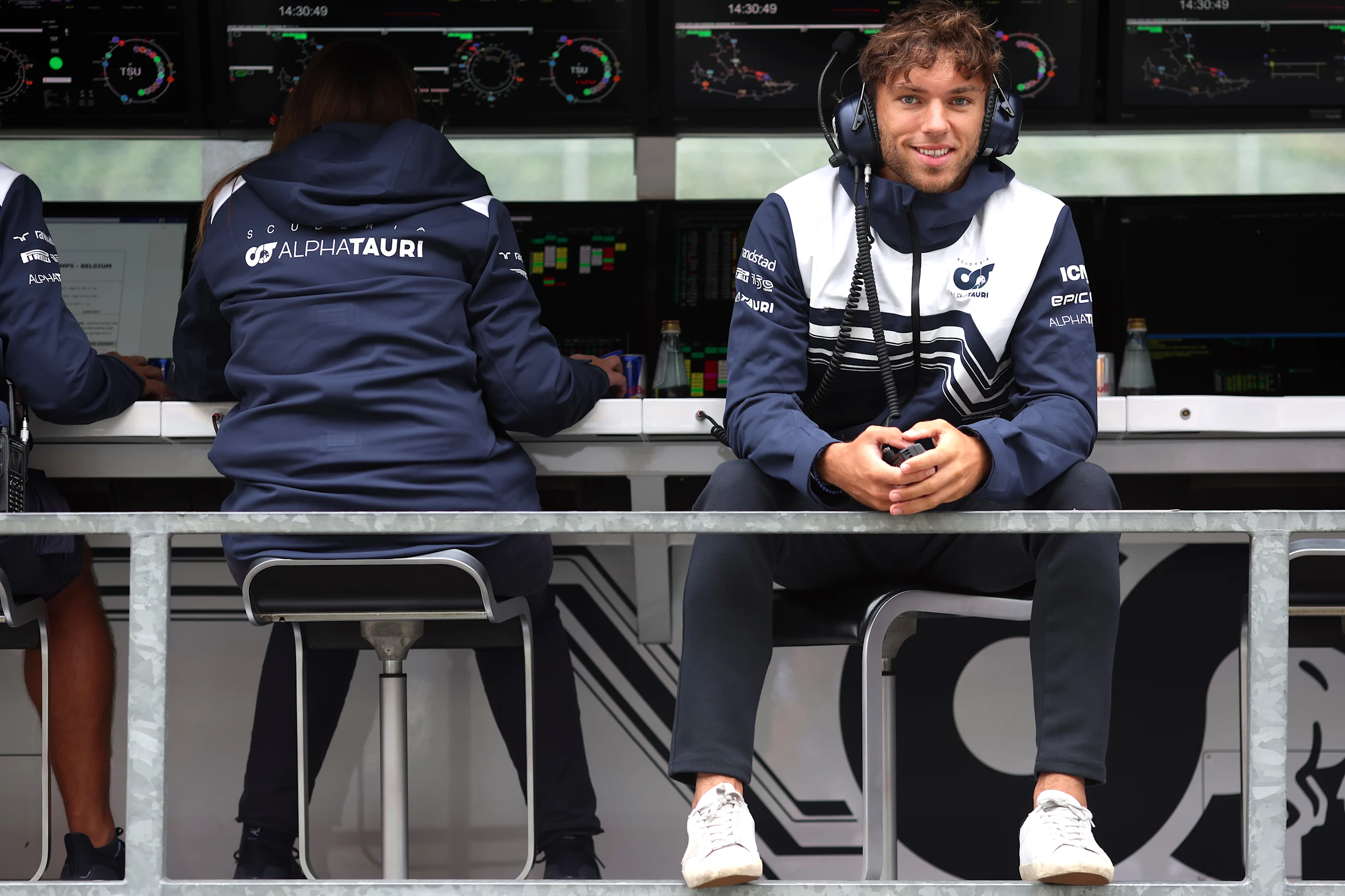 SPA, BELGIUM - AUGUST 26: Pierre Gasly of France and Scuderia AlphaTauri looks on from the pitwall