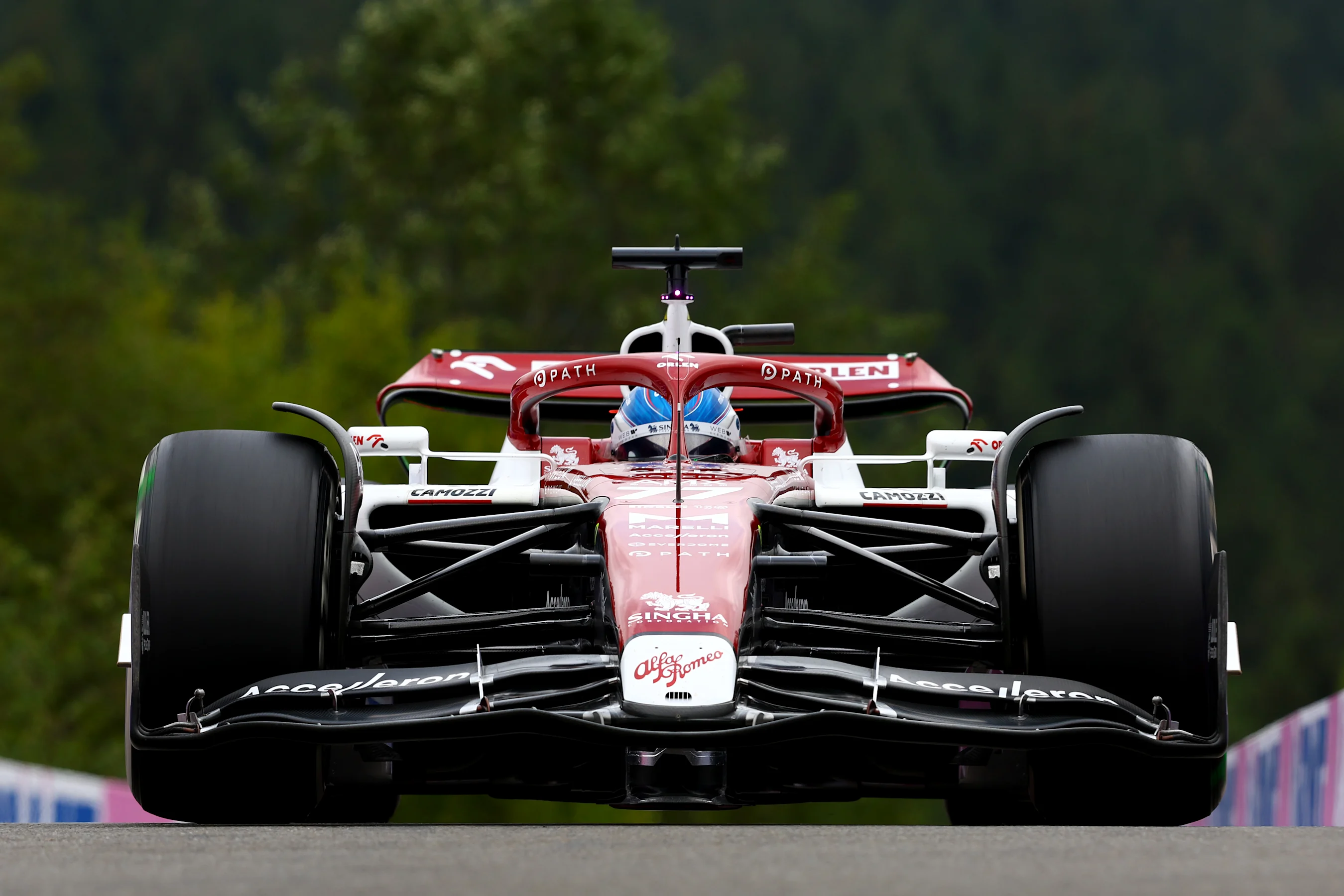 SPA, BELGIUM - AUGUST 26: Valtteri Bottas of Finland driving the (77) Alfa Romeo F1 C42 Ferrari on