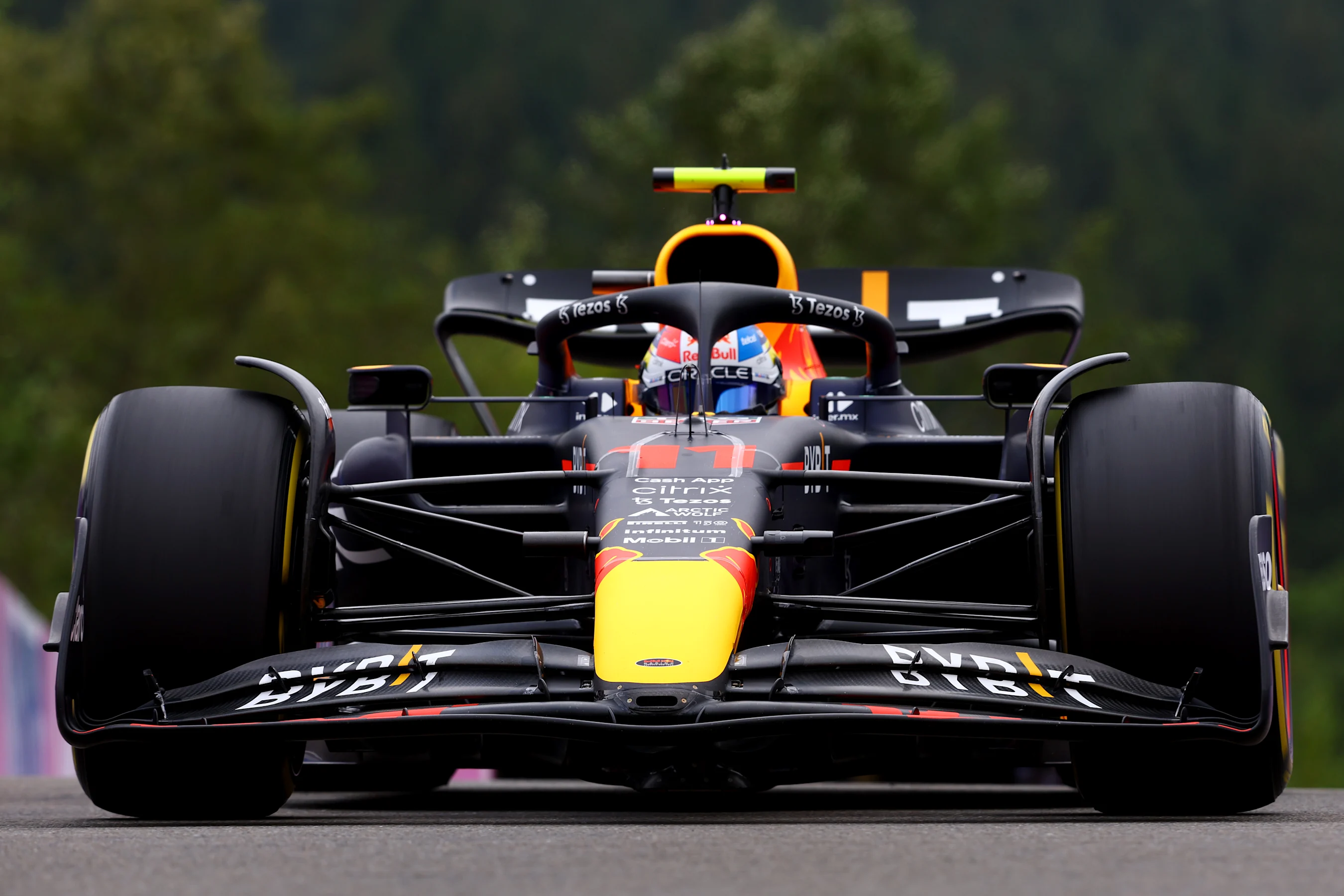 SPA, BELGIUM - AUGUST 26: Sergio Perez of Mexico driving the (11) Oracle Red Bull Racing RB18 on