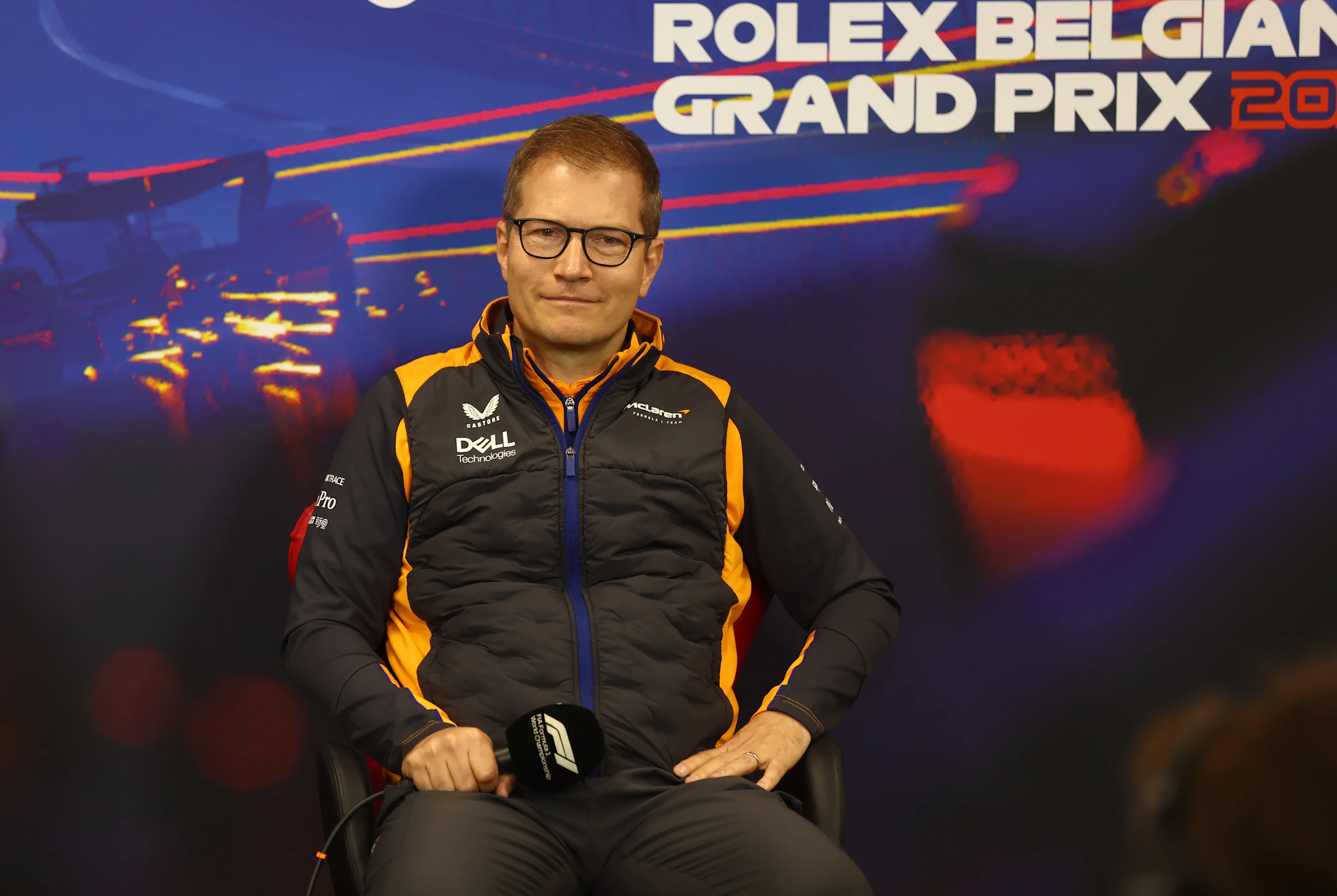 SPA, BELGIUM - AUGUST 27: McLaren Team Principal Andreas Seidl attends the Team Principals Press