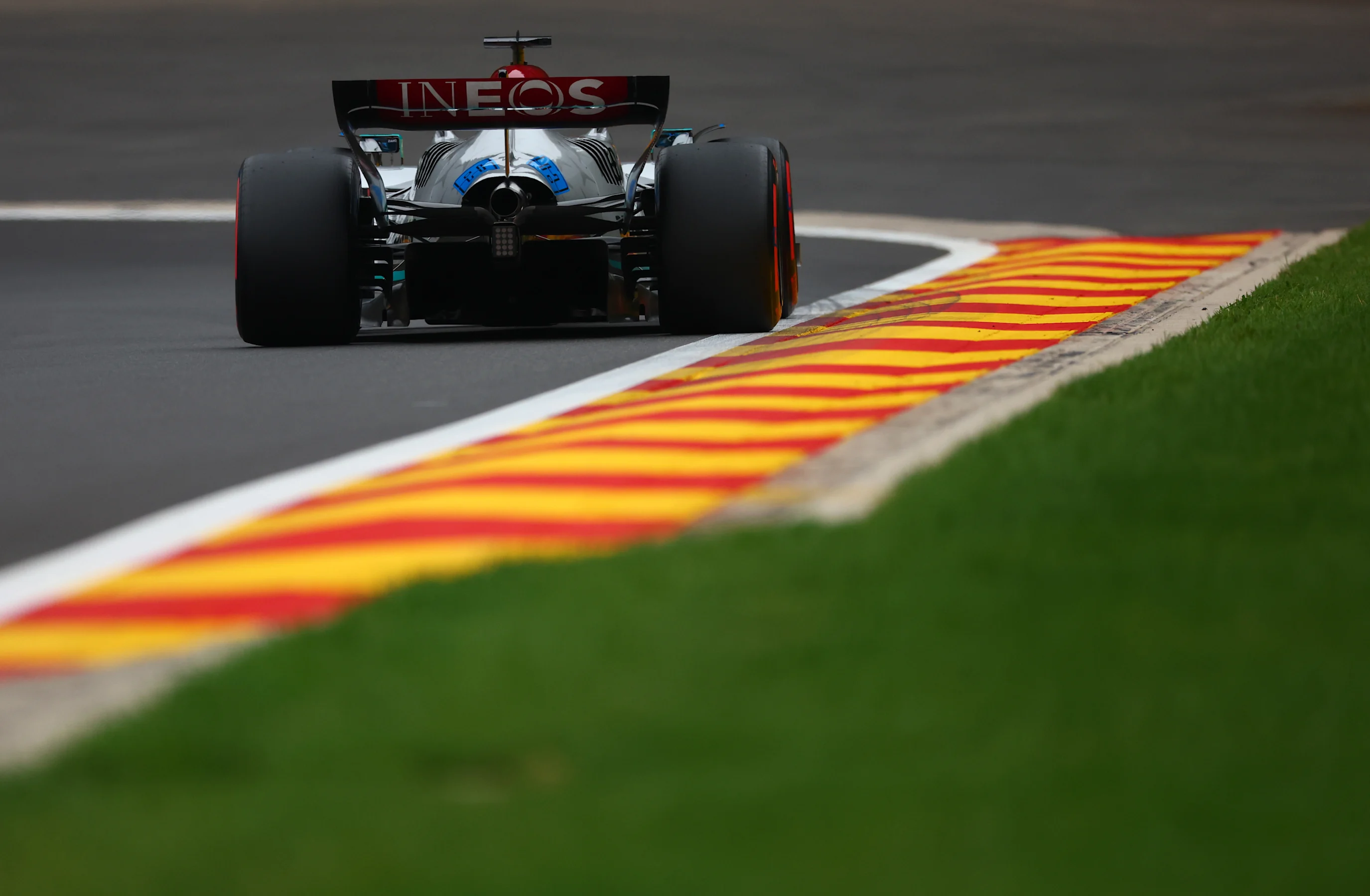 SPA, BELGIUM - AUGUST 27: George Russell of Great Britain driving the (63) Mercedes AMG Petronas F1