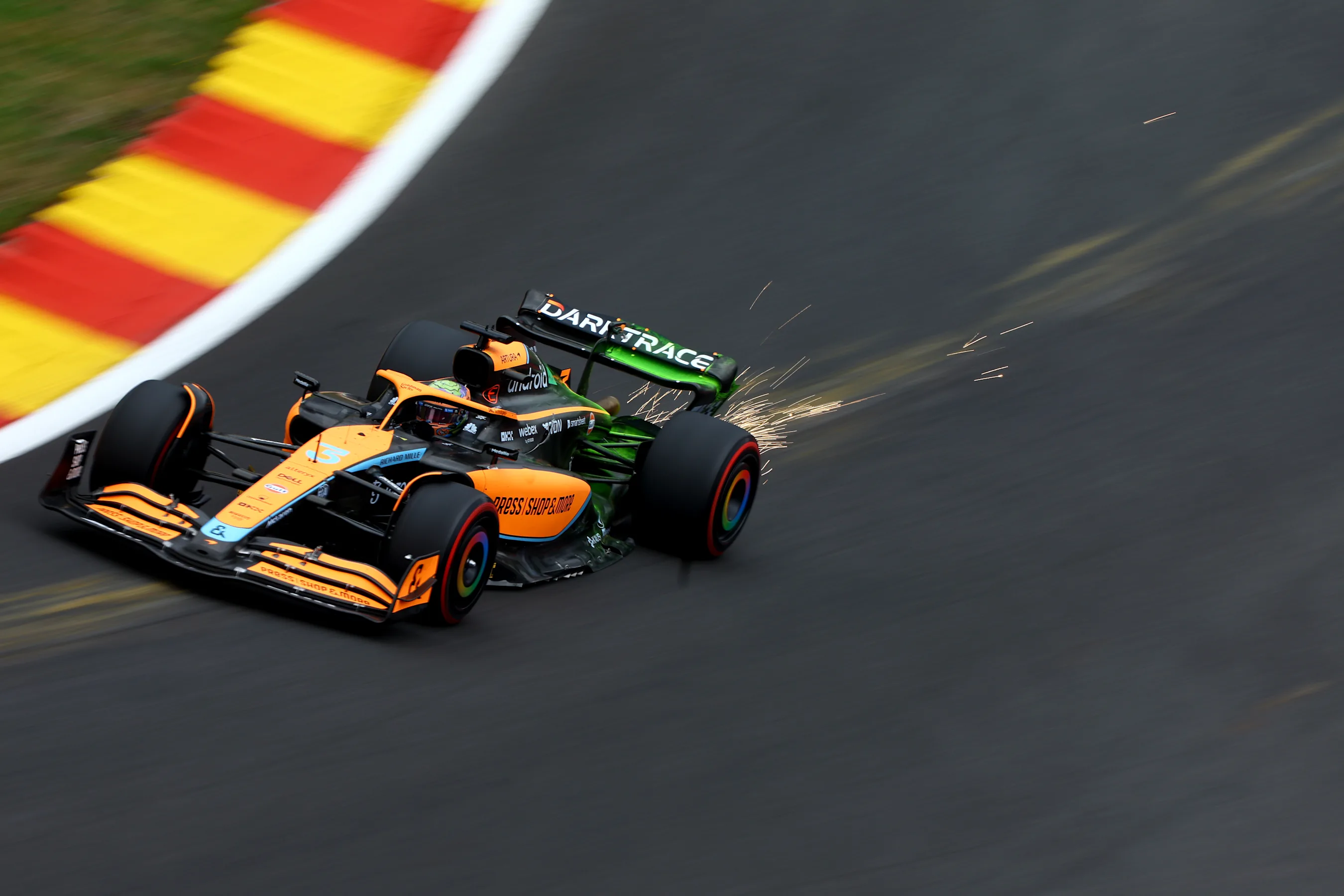 SPA, BELGIUM - AUGUST 27: Daniel Ricciardo of Australia driving the (3) McLaren MCL36 Mercedes on