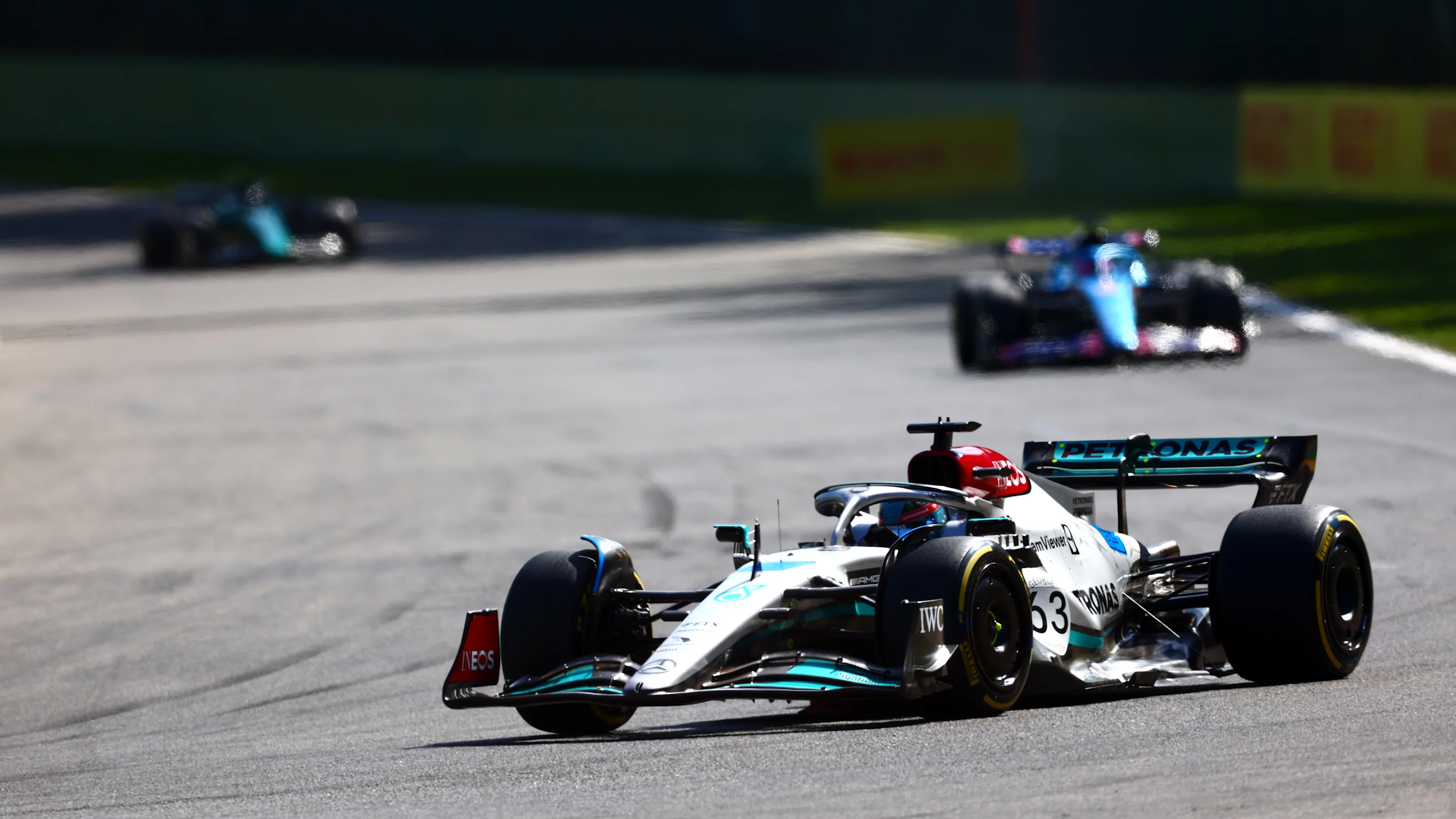 SPA, BELGIUM - AUGUST 28: George Russell of Great Britain driving the (63) Mercedes AMG Petronas F1