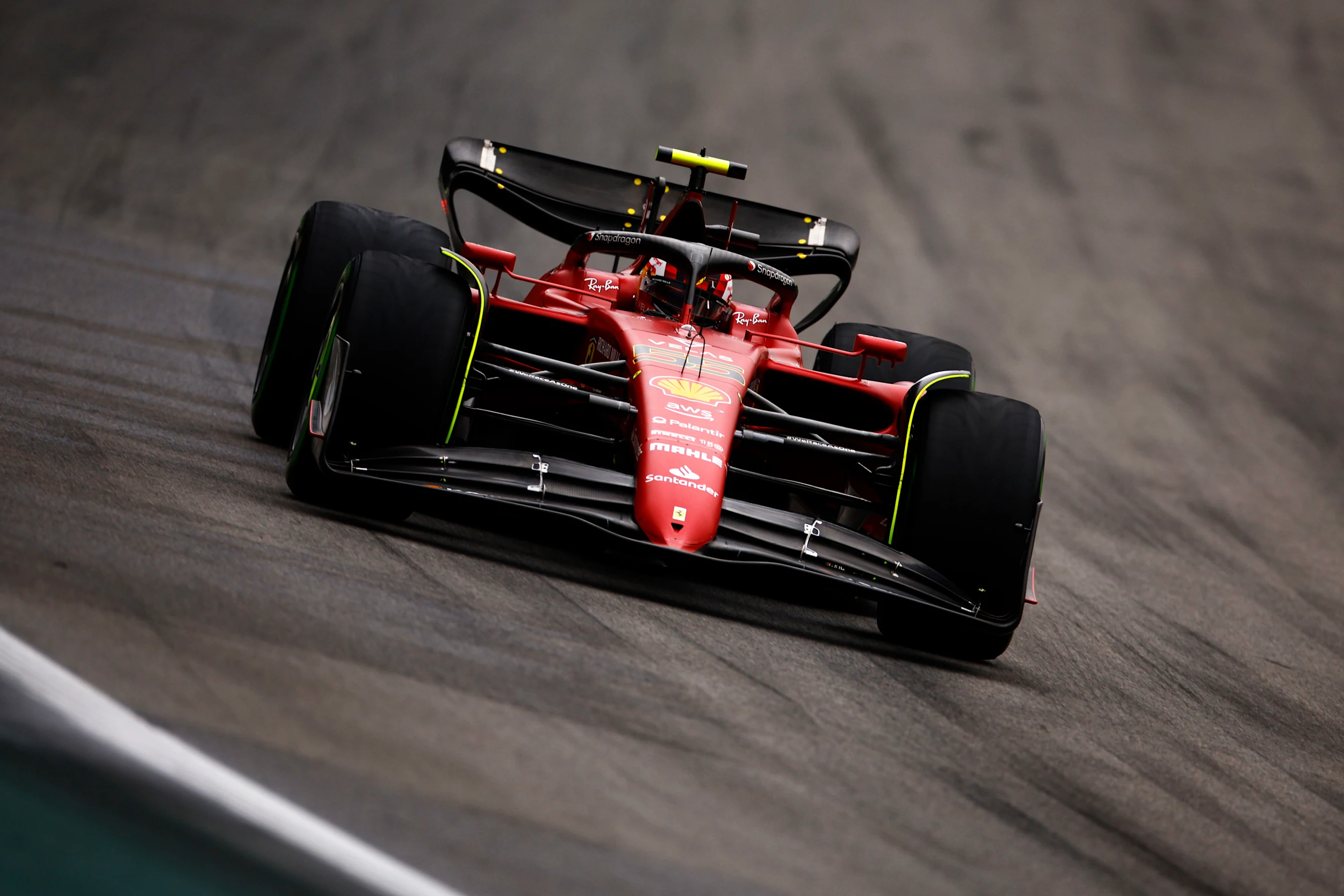SAO PAULO, BRAZIL - NOVEMBER 11: Carlos Sainz of Spain driving (55) the Ferrari F1-75 on track