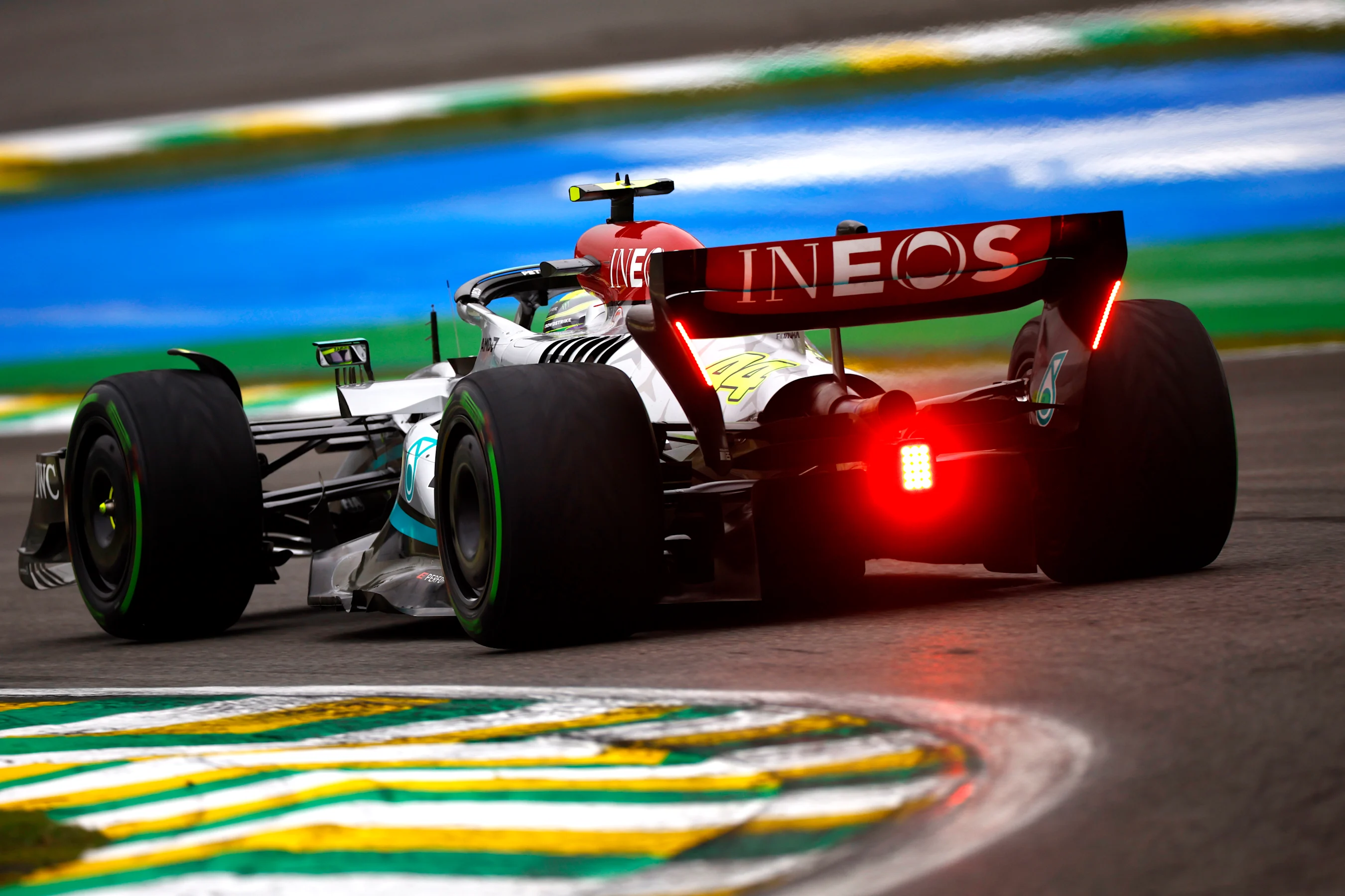 SAO PAULO, BRAZIL - NOVEMBER 11: Lewis Hamilton of Great Britain driving the (44) Mercedes AMG