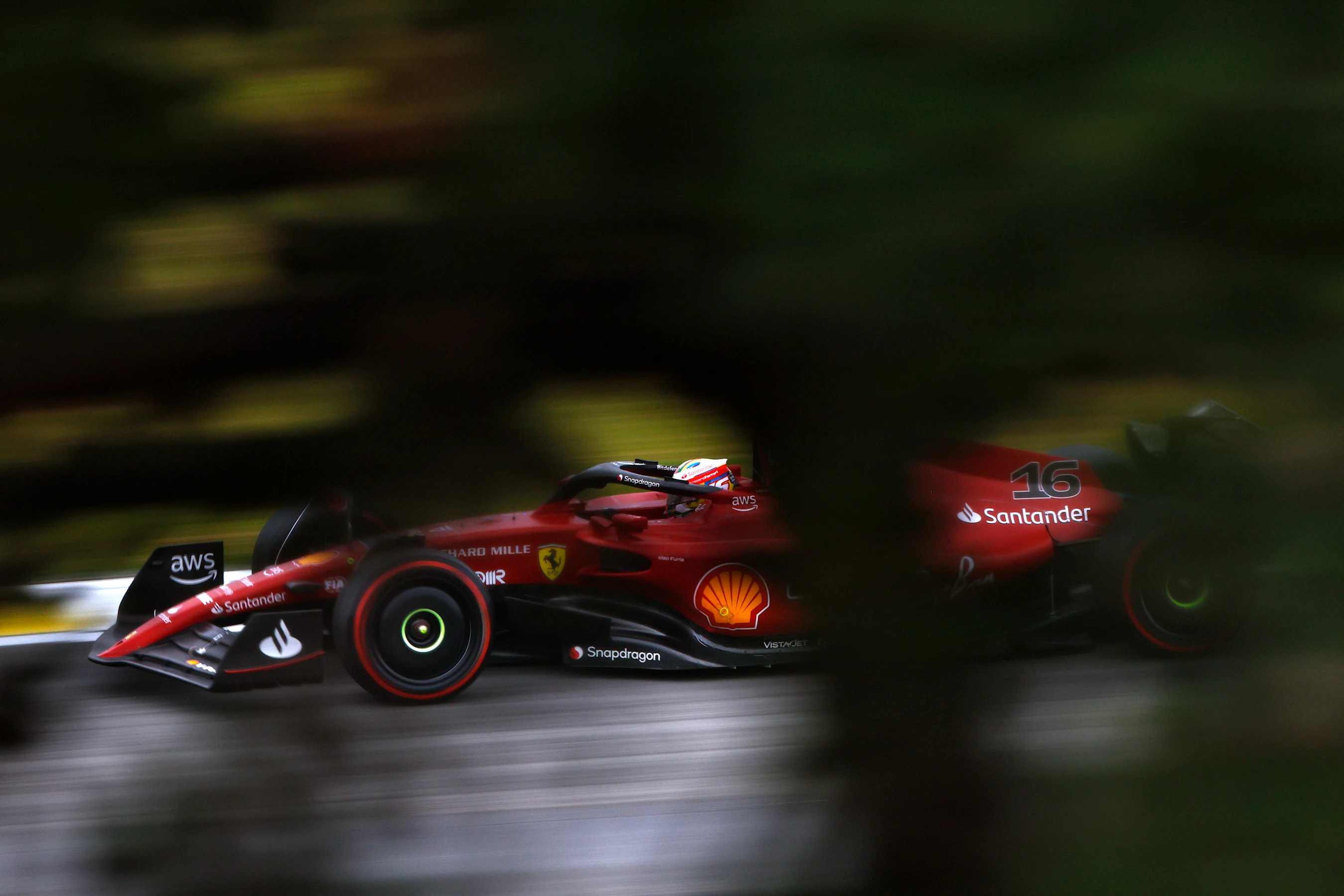 SAO PAULO, BRAZIL - NOVEMBER 11: Charles Leclerc of Monaco driving the (16) Ferrari F1-75 on track
