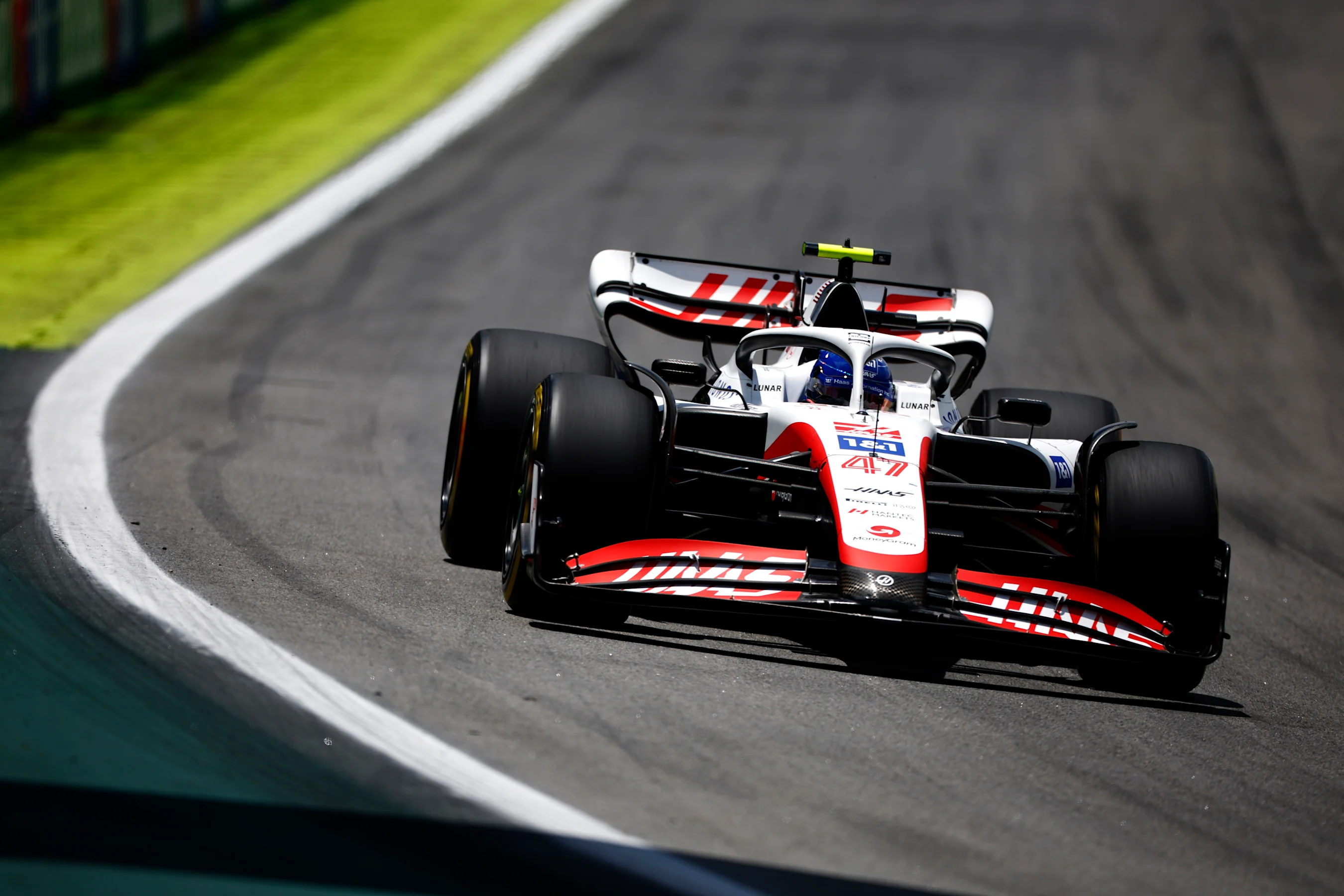 SAO PAULO, BRAZIL - NOVEMBER 12: Mick Schumacher of Germany driving the (47) Haas F1 VF-22 Ferrari