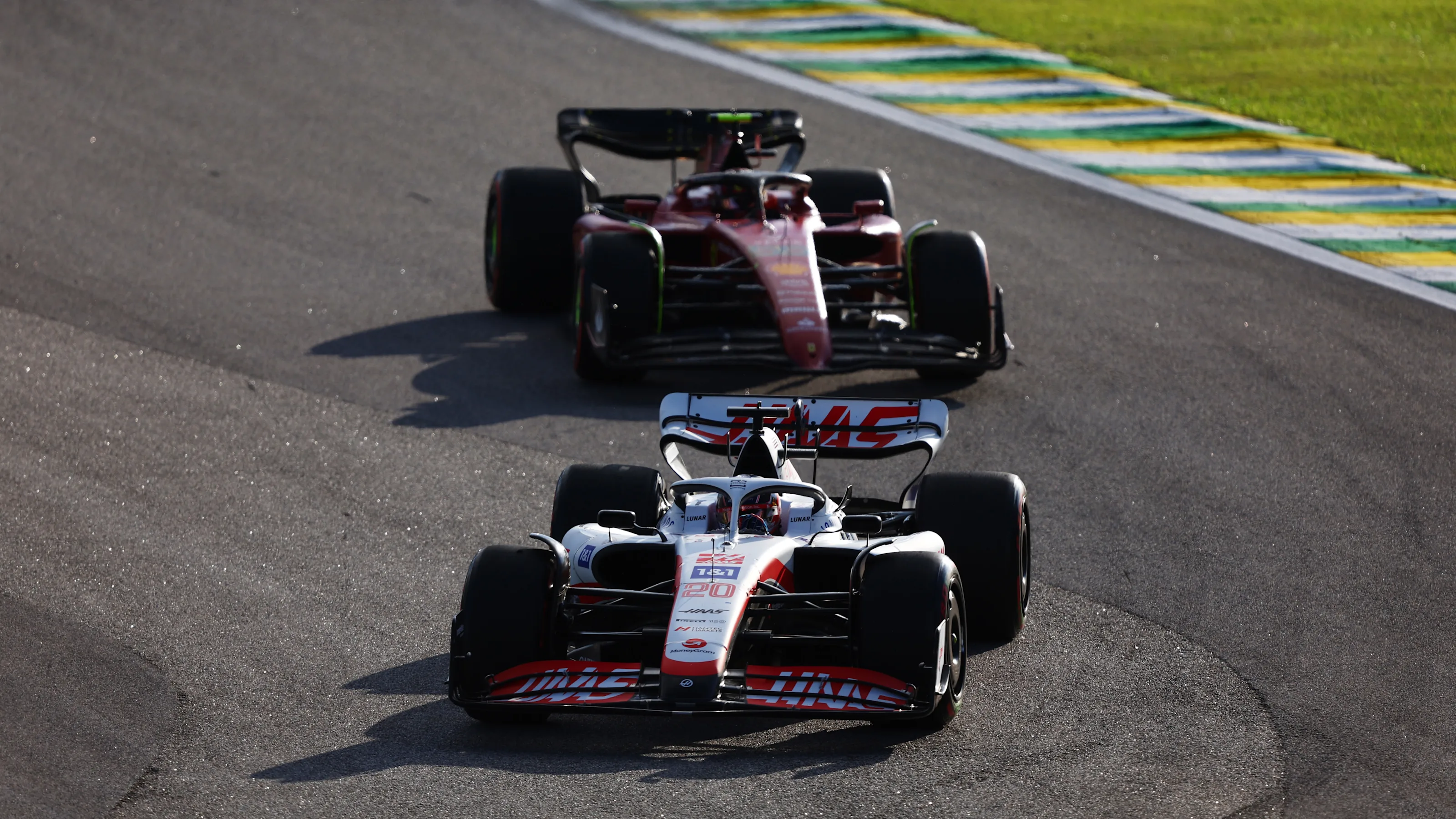 SAO PAULO, BRAZIL - NOVEMBER 12: Kevin Magnussen of Denmark driving the (20) Haas F1 VF-22 Ferrari