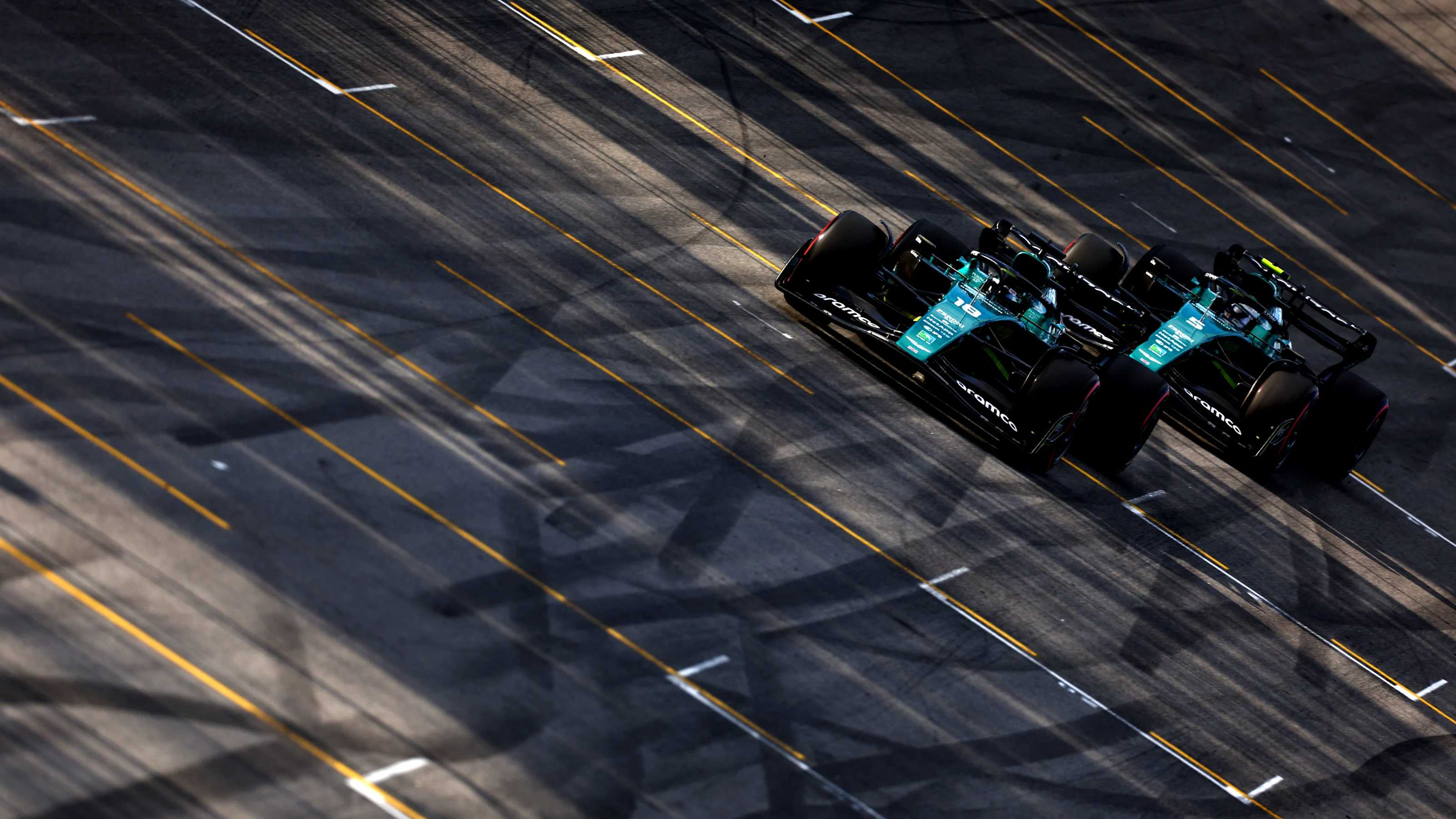 SAO PAULO, BRAZIL - NOVEMBER 12: Lance Stroll of Canada driving the (18) Aston Martin AMR22