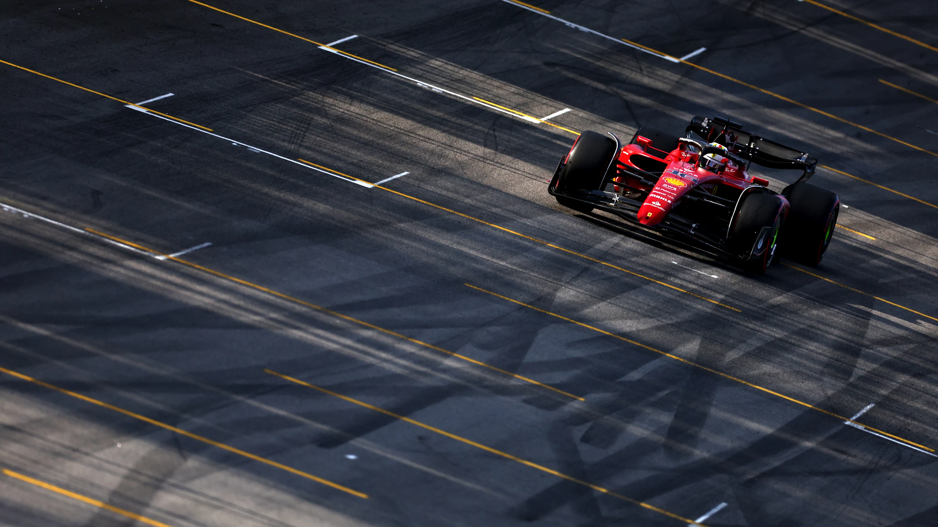 SAO PAULO, BRAZIL - NOVEMBER 12: Charles Leclerc of Monaco driving (16) the Ferrari F1-75 on track