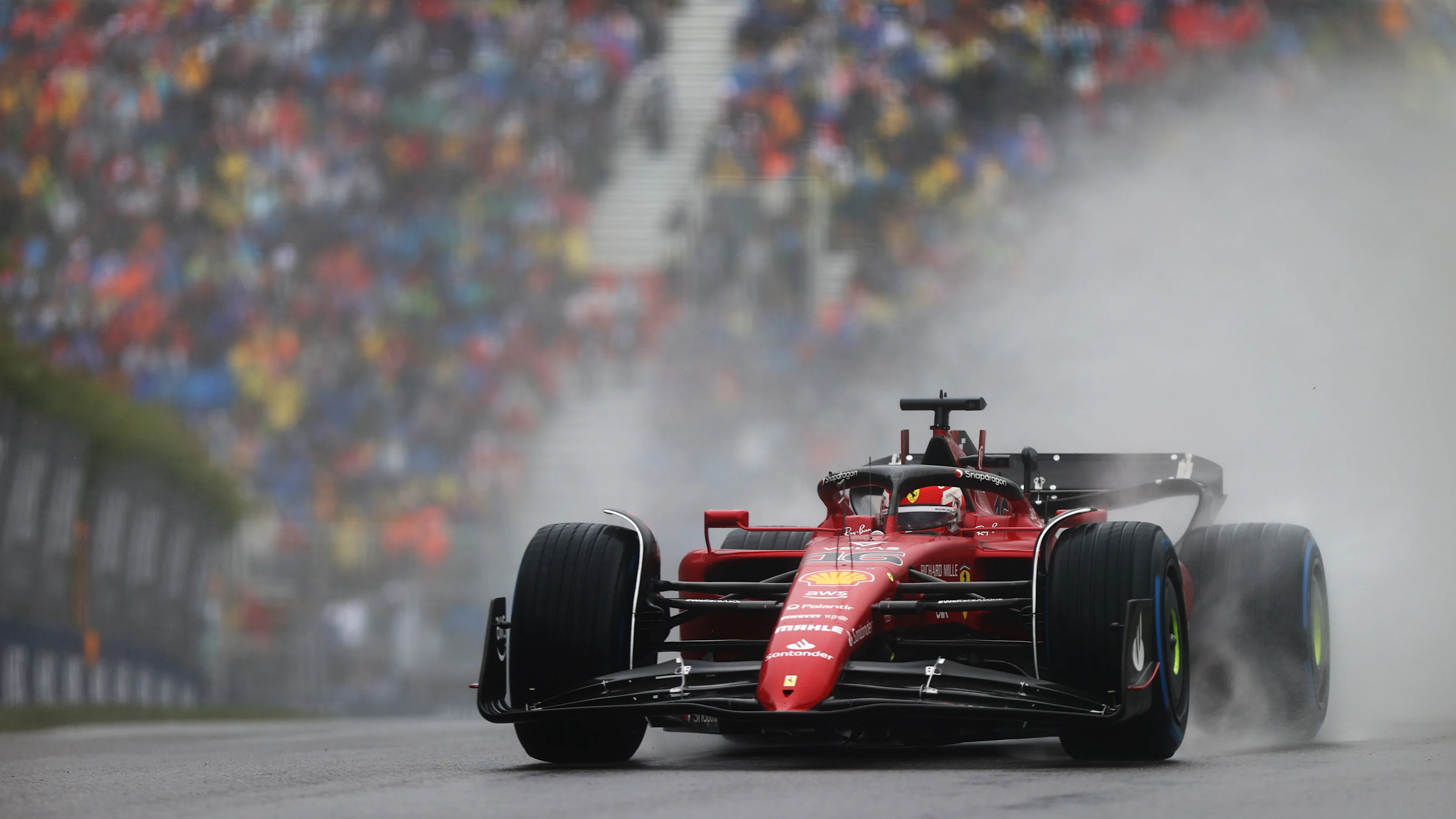 MONTREAL, QUEBEC - JUNE 18: Charles Leclerc of Monaco driving the (16) Ferrari F1-75 in the wet