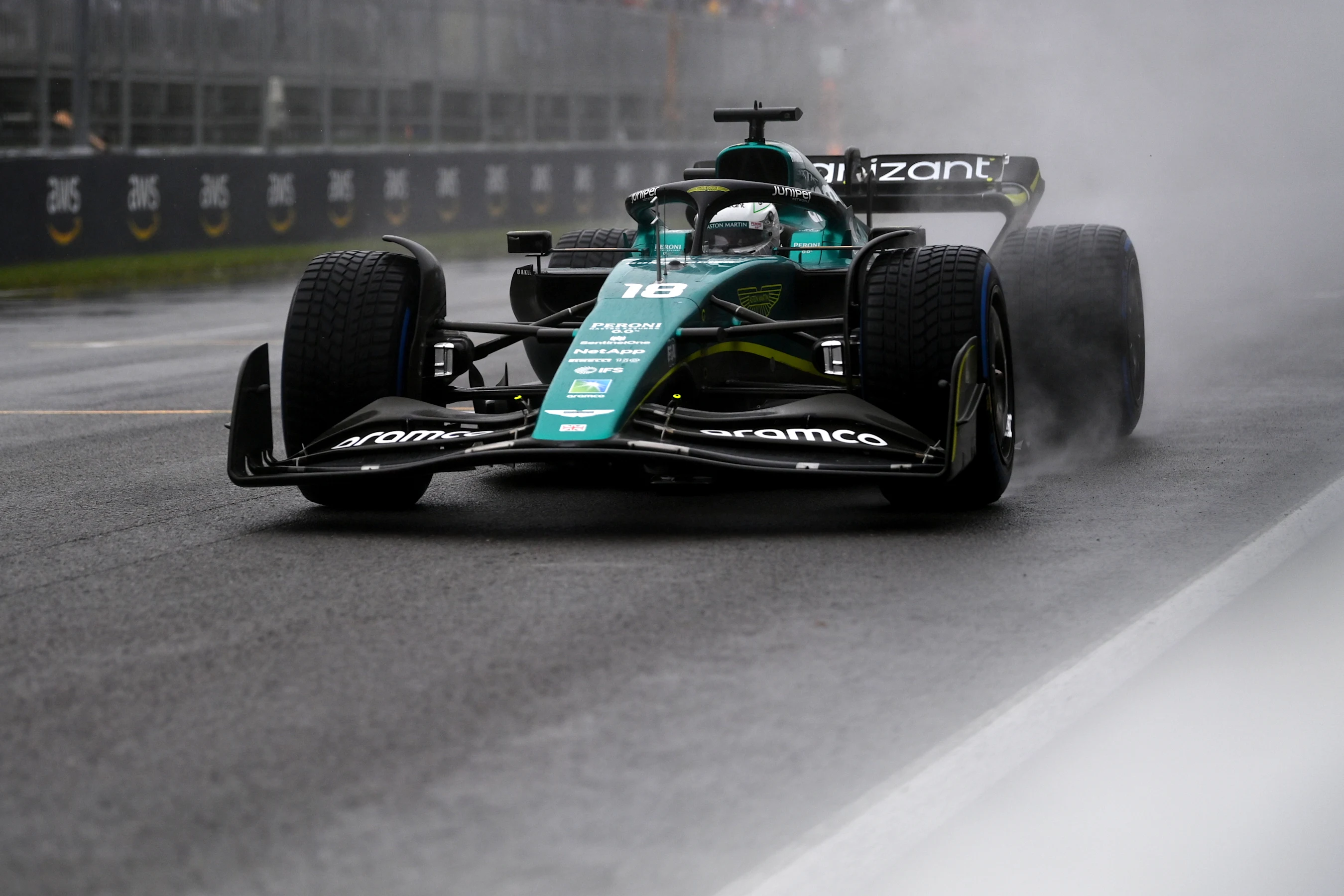MONTREAL, QUEBEC - JUNE 18: Lance Stroll of Canada driving the (18) Aston Martin AMR22 Mercedes in