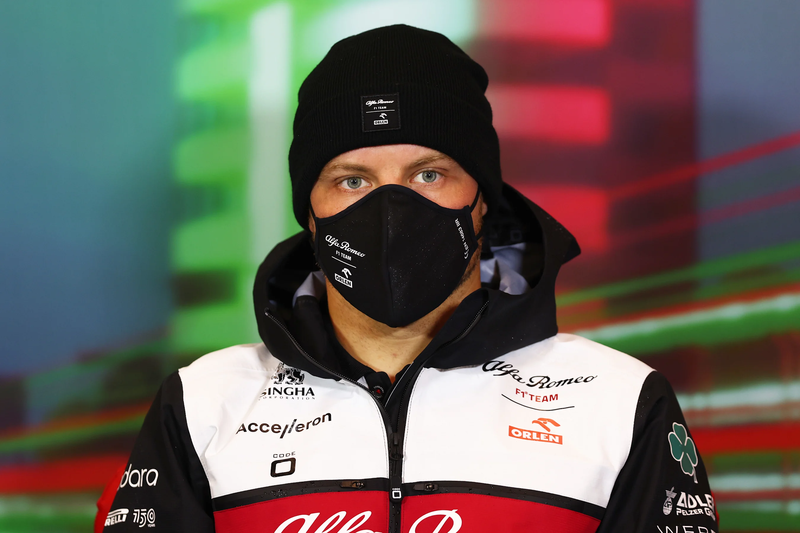 IMOLA, ITALY - APRIL 22: Valtteri Bottas of Finland and Alfa Romeo F1 talks in the Drivers Press