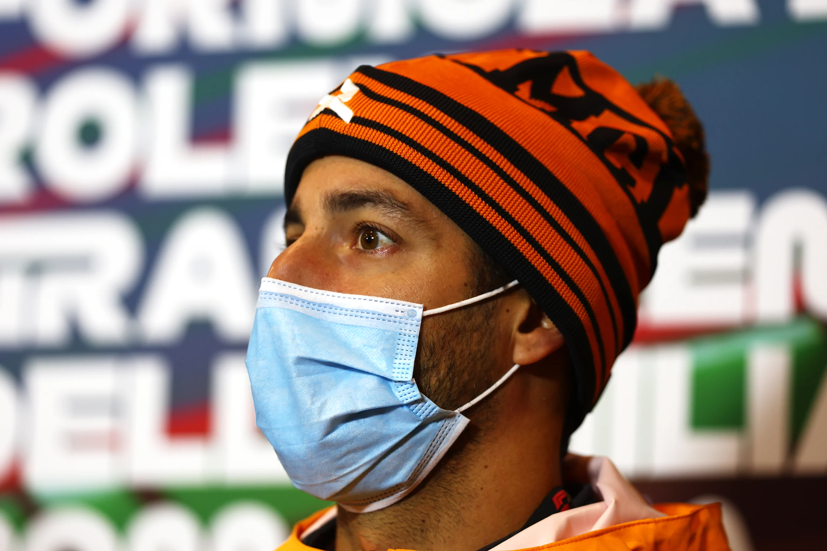 IMOLA, ITALY - APRIL 22: Daniel Ricciardo of Australia and McLaren talks in the Drivers Press