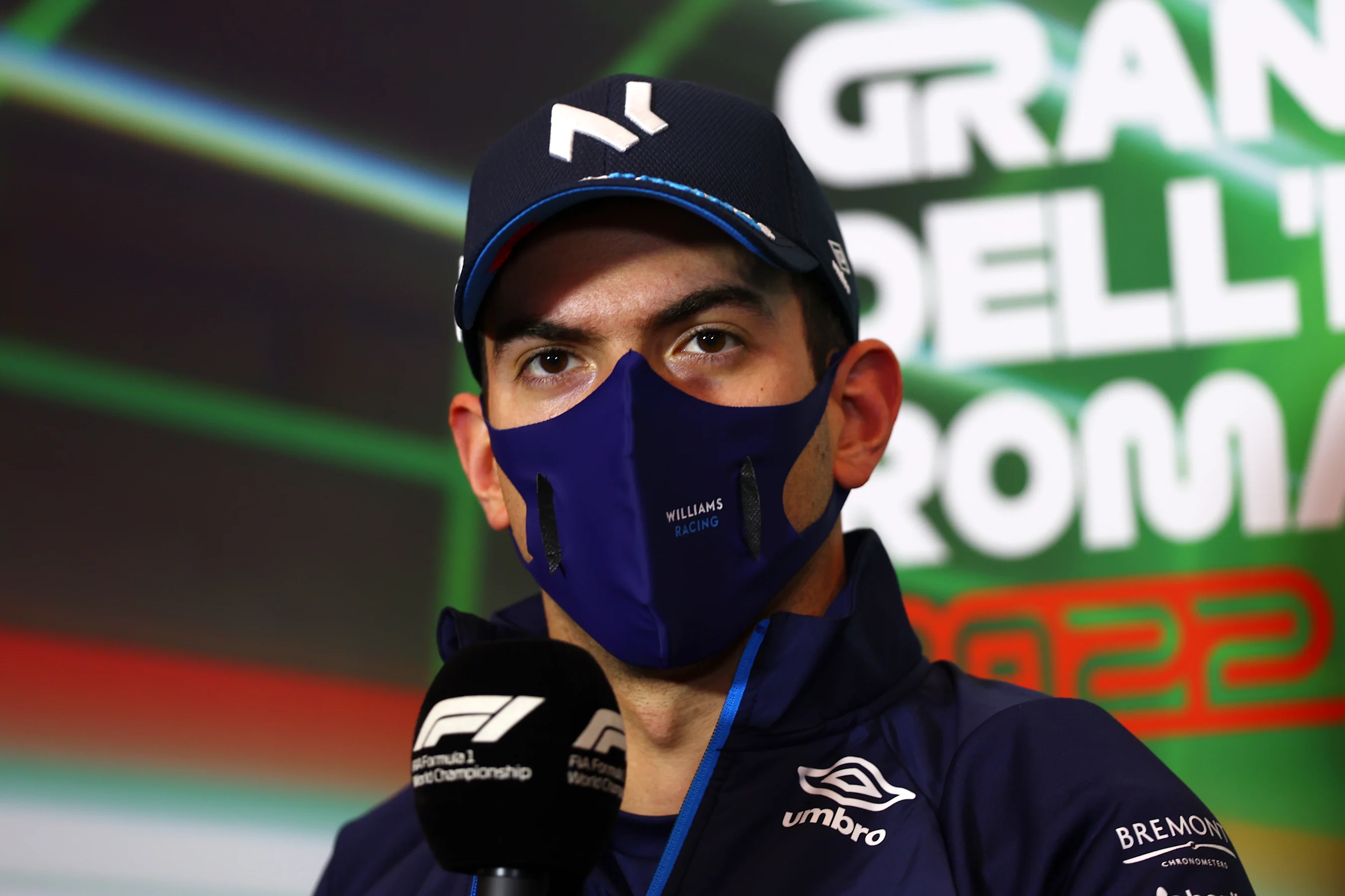IMOLA, ITALY - APRIL 22: Nicholas Latifi of Canada and Williams talks in the Drivers Press