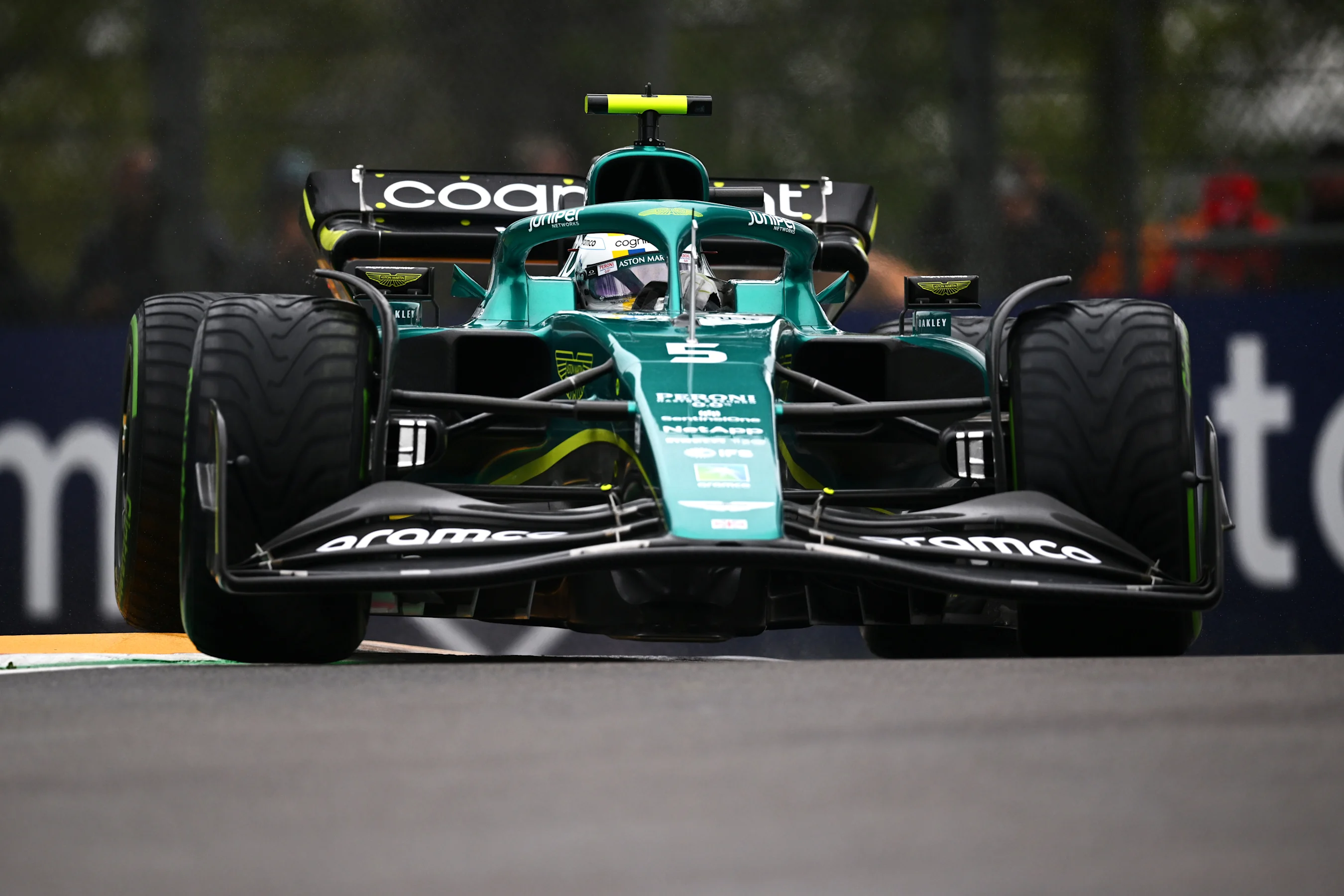 IMOLA, ITALY - APRIL 22: Sebastian Vettel of Germany driving the (5) Aston Martin AMR22 Mercedes on