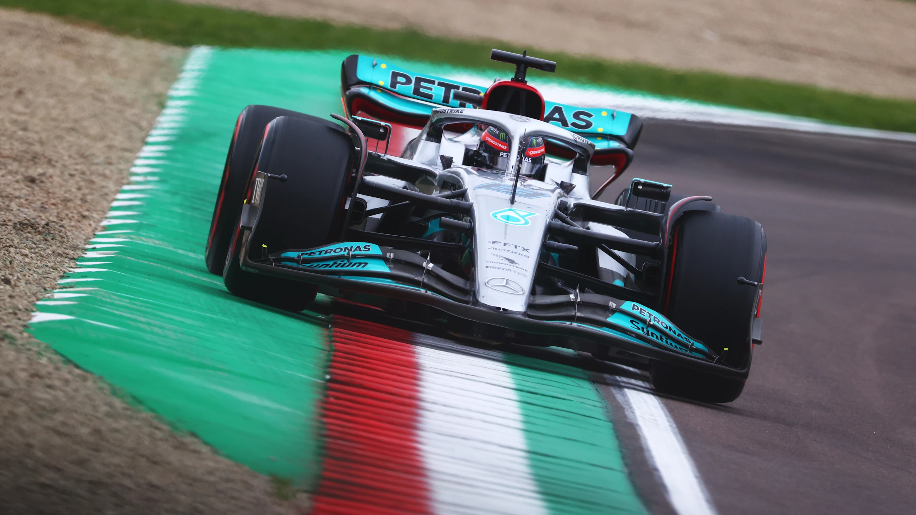 IMOLA, ITALY - APRIL 22: George Russell of Great Britain driving the (63) Mercedes AMG Petronas F1