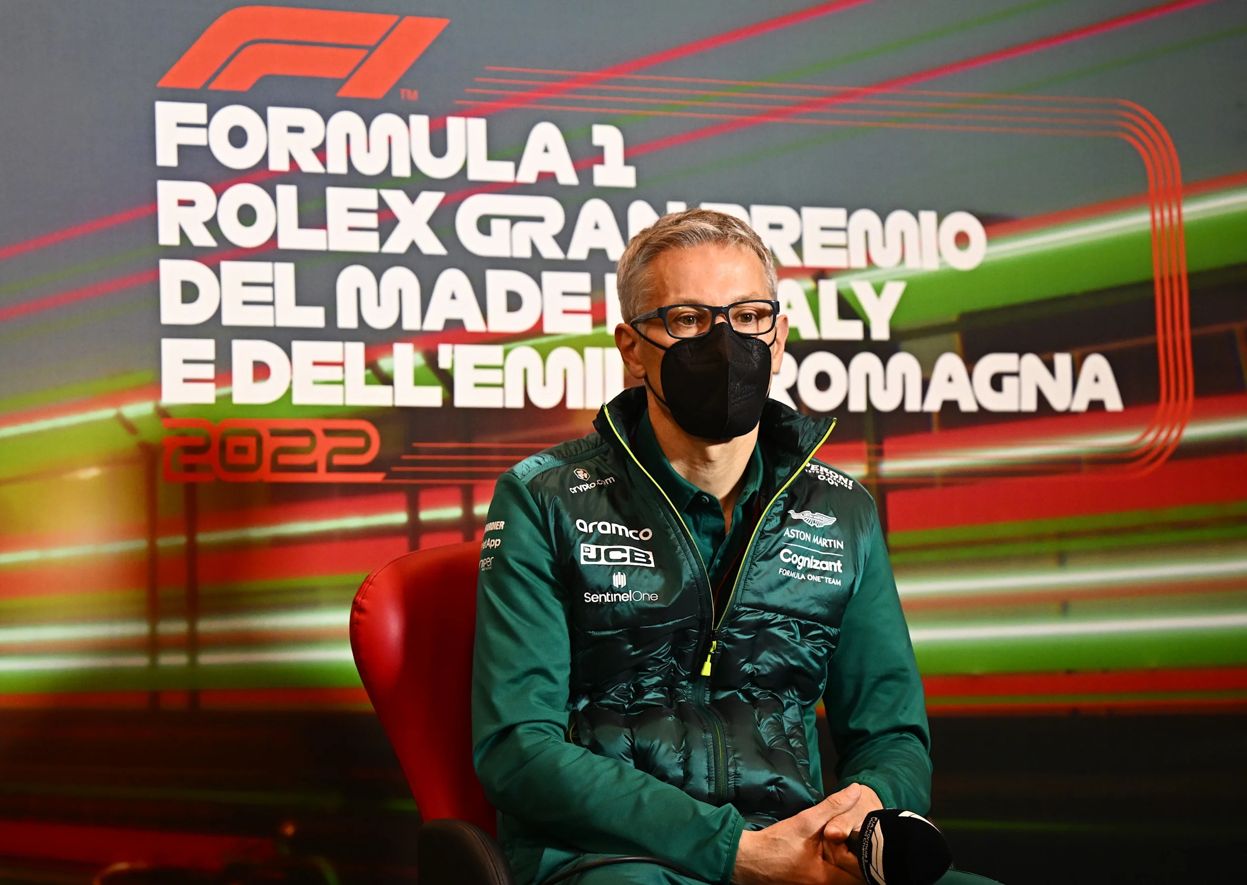 IMOLA, ITALY - APRIL 23: Mike Krack, Team Principal of the Aston Martin F1 Team talks in the Team