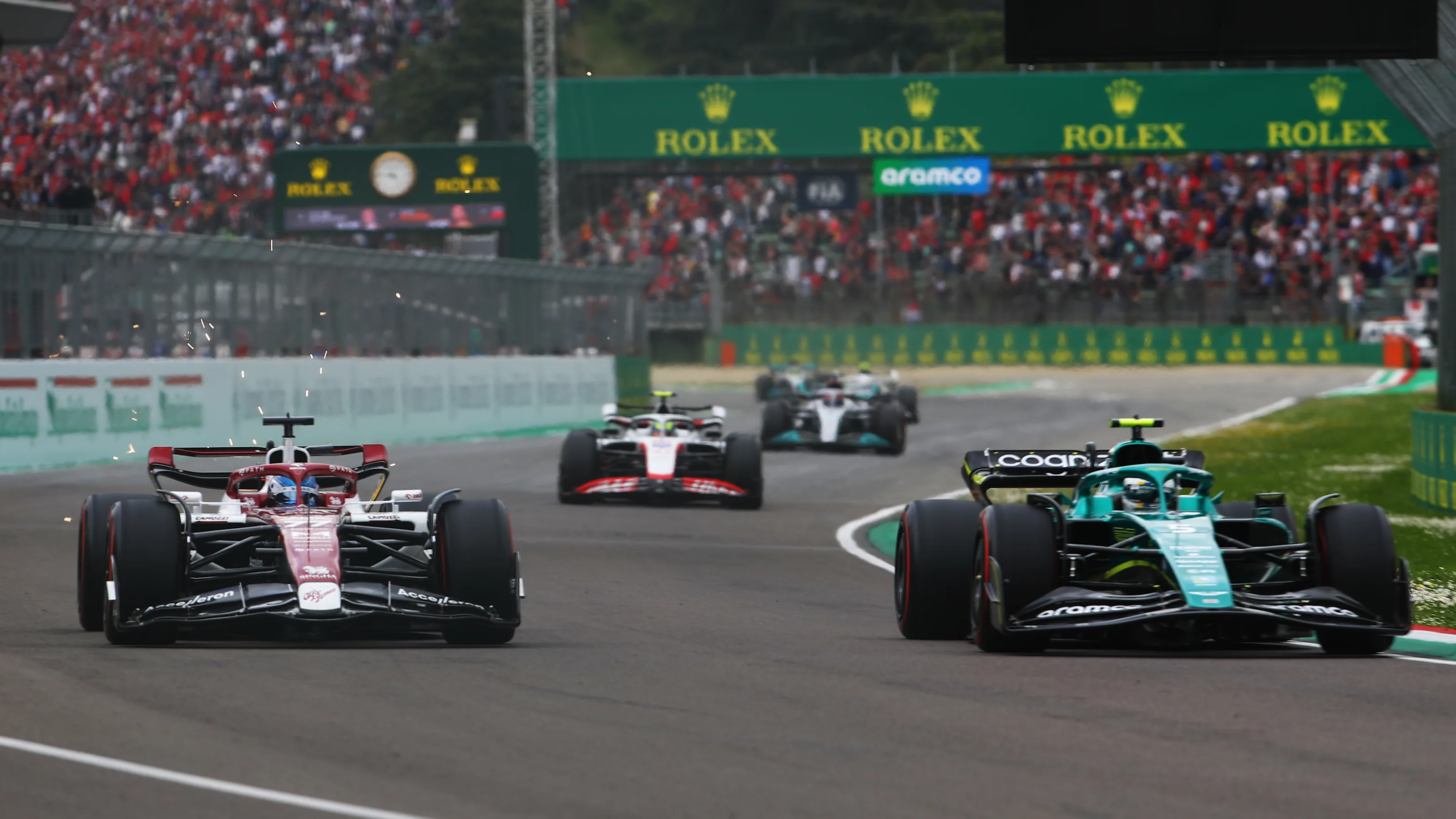 IMOLA, ITALY - APRIL 23: Sebastian Vettel of Germany driving the (5) Aston Martin AMR22 Mercedes
