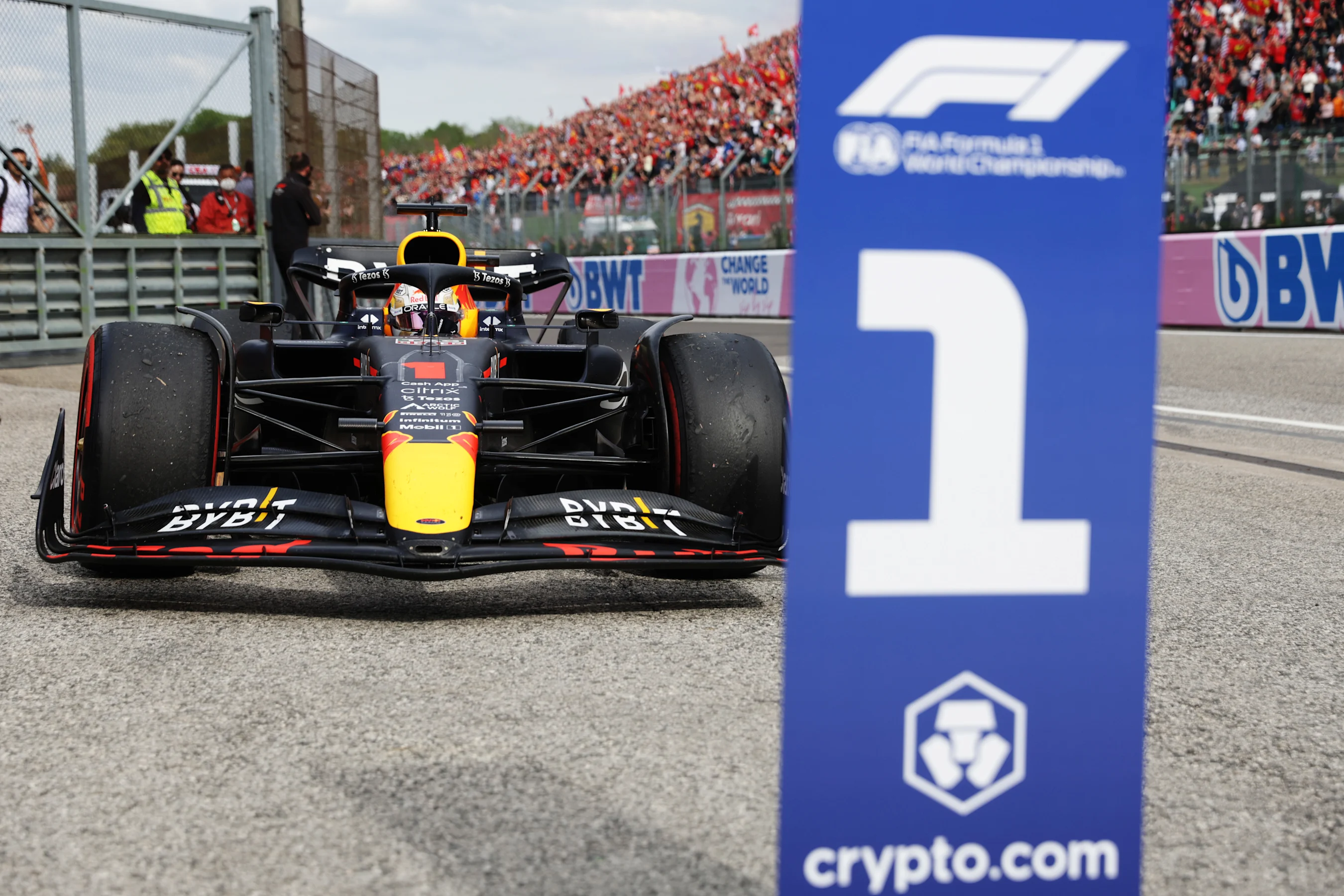 IMOLA, ITALY - APRIL 23: Sprint winner Max Verstappen of the Netherlands driving the (1) Oracle Red