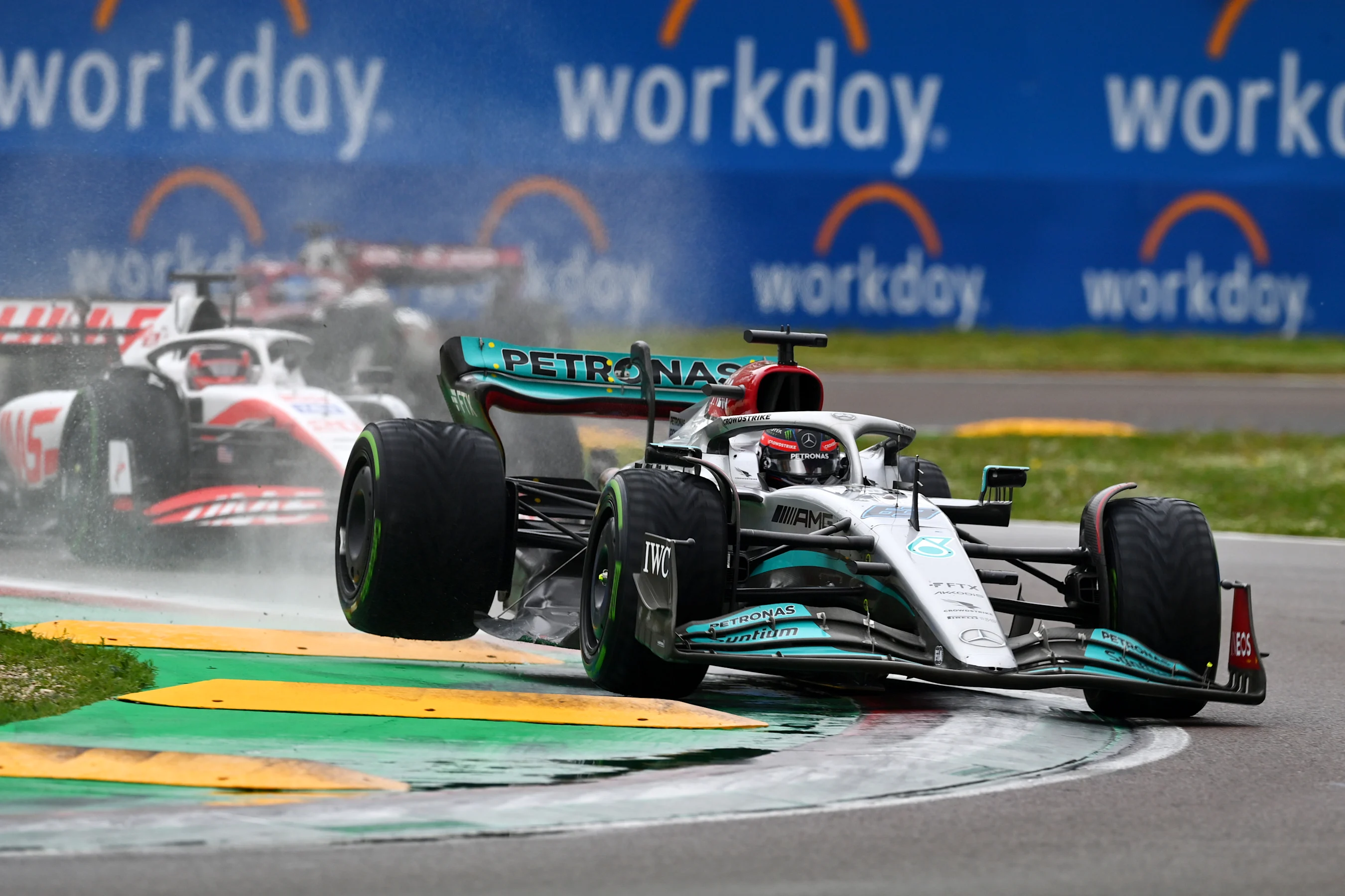 IMOLA, ITALY - APRIL 24: George Russell of Great Britain driving the (63) Mercedes AMG Petronas F1