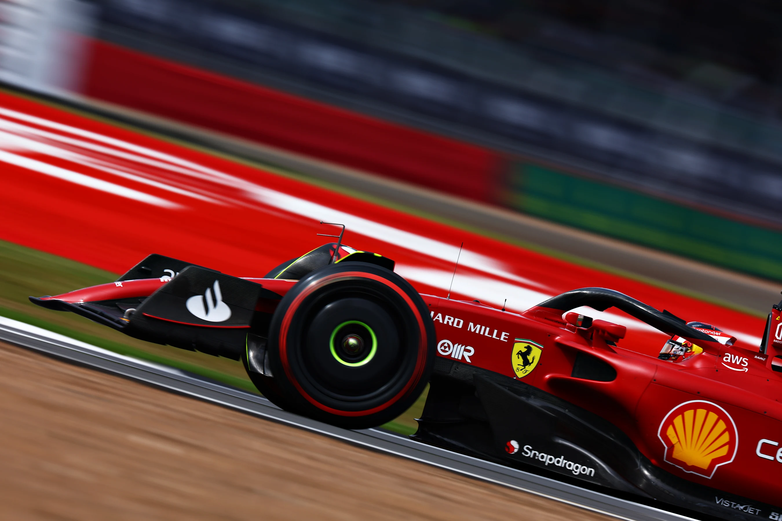 NORTHAMPTON, ENGLAND - JULY 01: Carlos Sainz of Spain driving (55) the Ferrari F1-75 on track