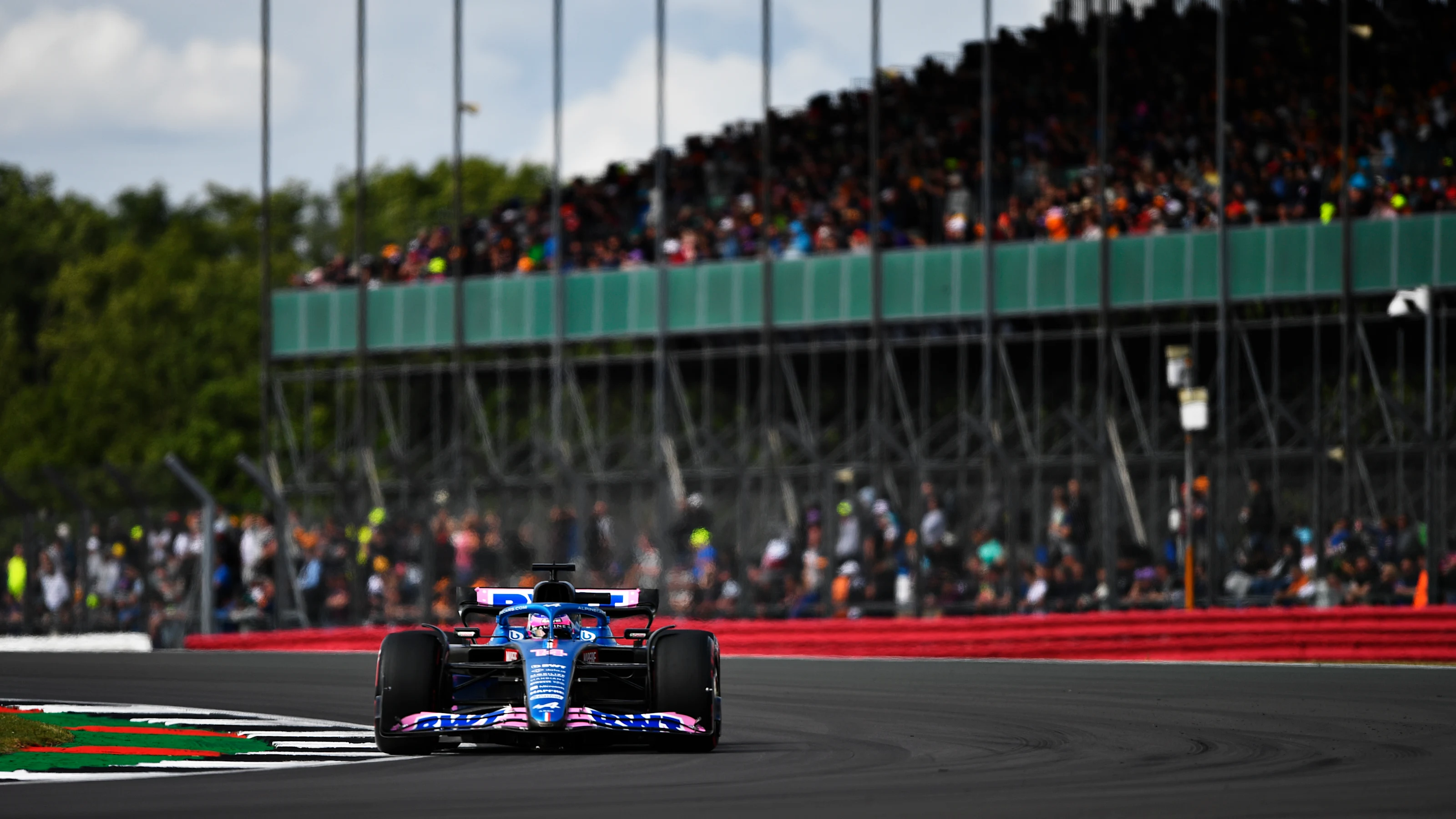 NORTHAMPTON, ENGLAND - JULY 01: Fernando Alonso of Spain driving the (14) Alpine F1 A522 Renault on