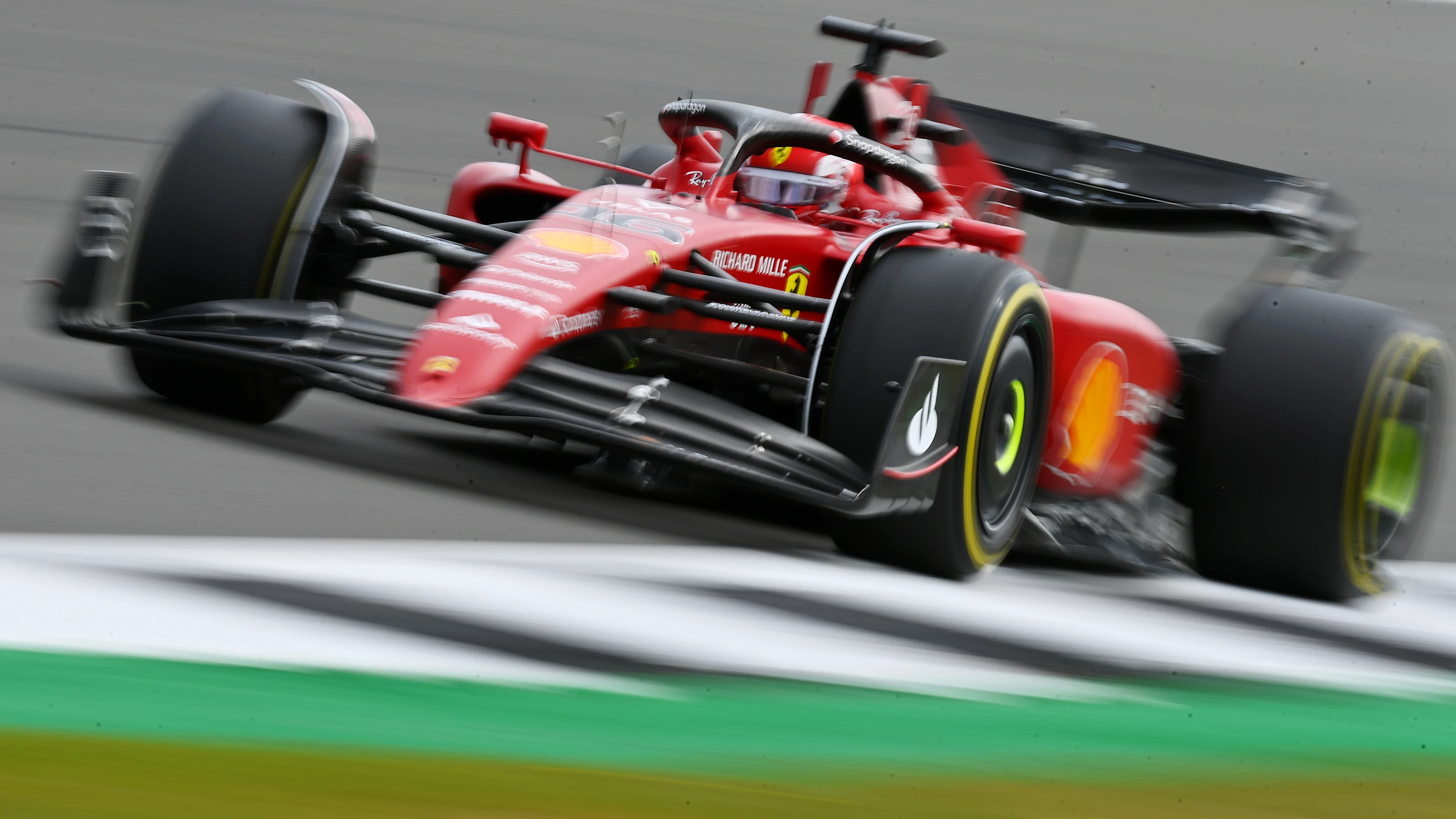 NORTHAMPTON, ENGLAND - JULY 01: Charles Leclerc of Monaco driving (16) the Ferrari F1-75 during