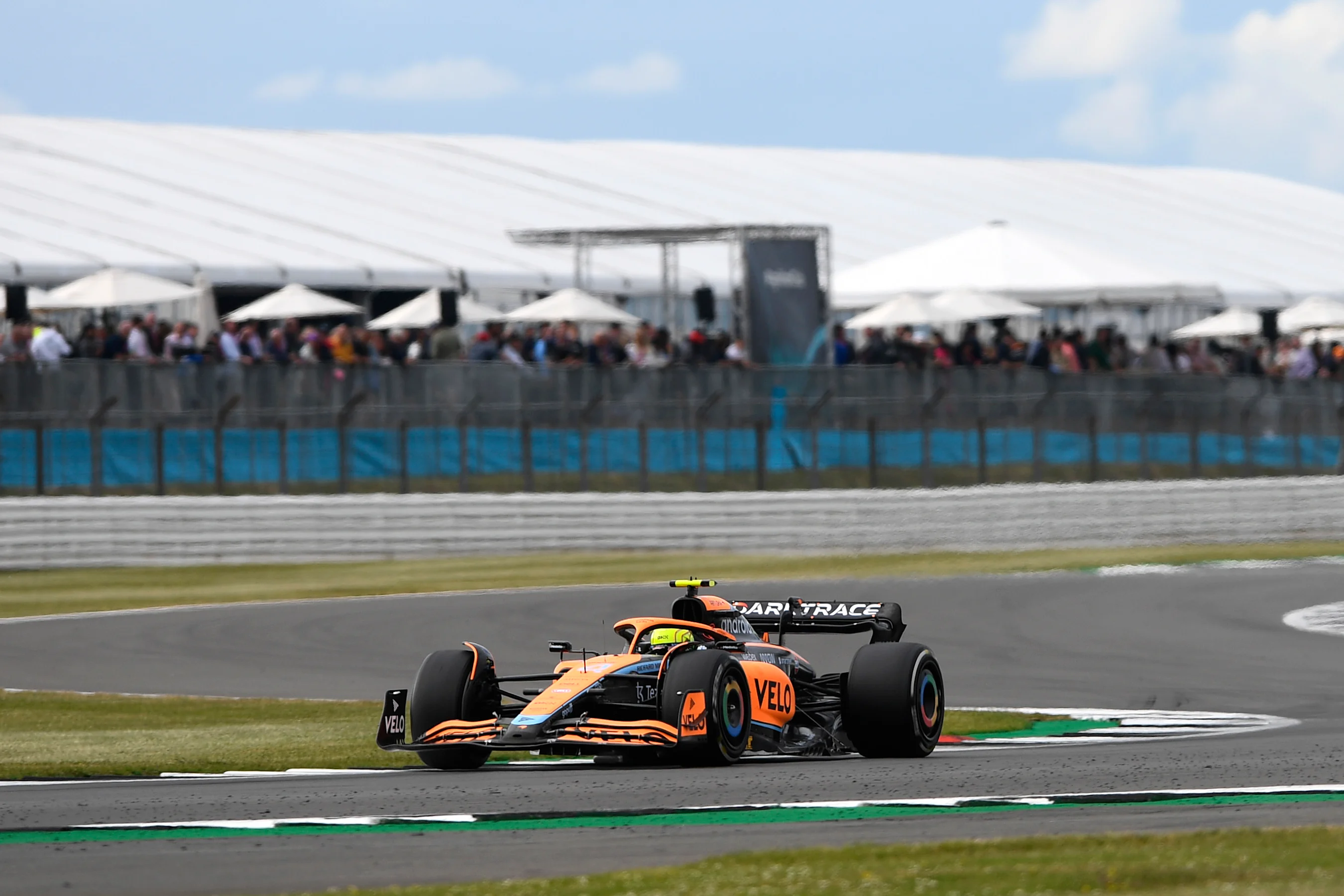 NORTHAMPTON, ENGLAND - JULY 01: Lando Norris of Great Britain driving the (4) McLaren MCL36