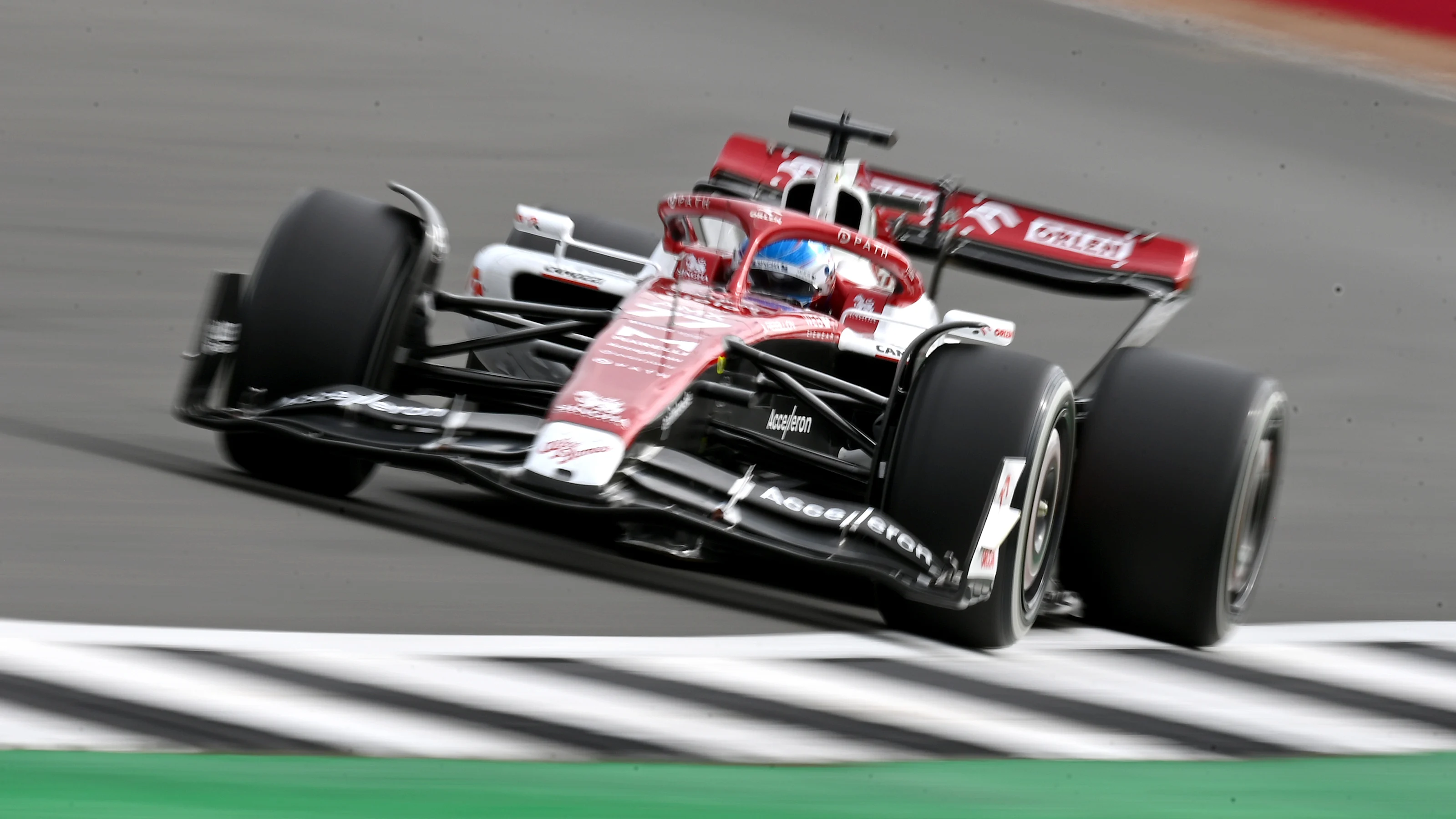 NORTHAMPTON, ENGLAND - JULY 01: Valtteri Bottas of Finland driving the (77) Alfa Romeo F1 C42