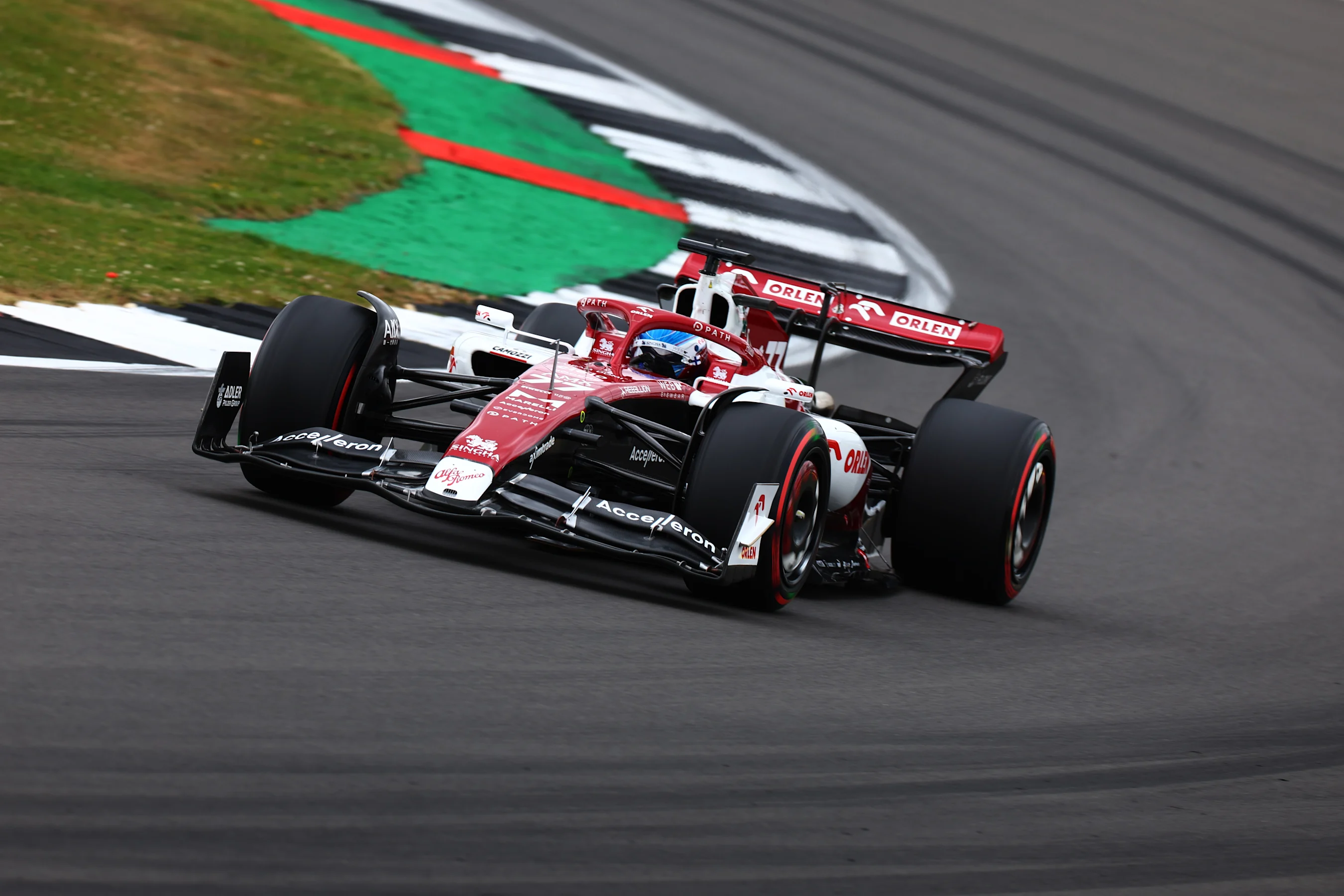 NORTHAMPTON, ENGLAND - JULY 02: Valtteri Bottas of Finland driving the (77) Alfa Romeo F1 C42