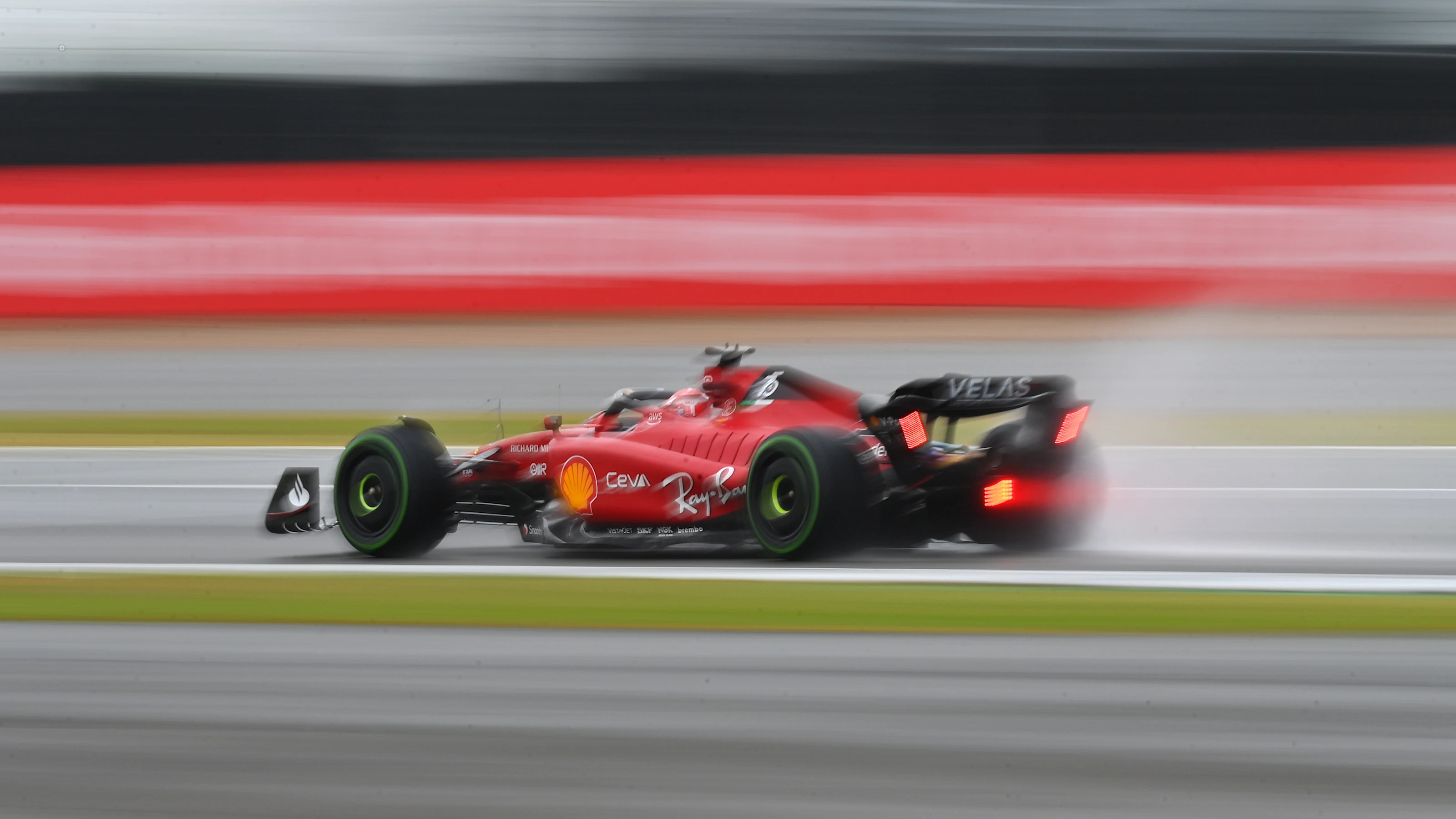 NORTHAMPTON, ENGLAND - JULY 02: Charles Leclerc of Monaco driving (16) the Ferrari F1-75 during
