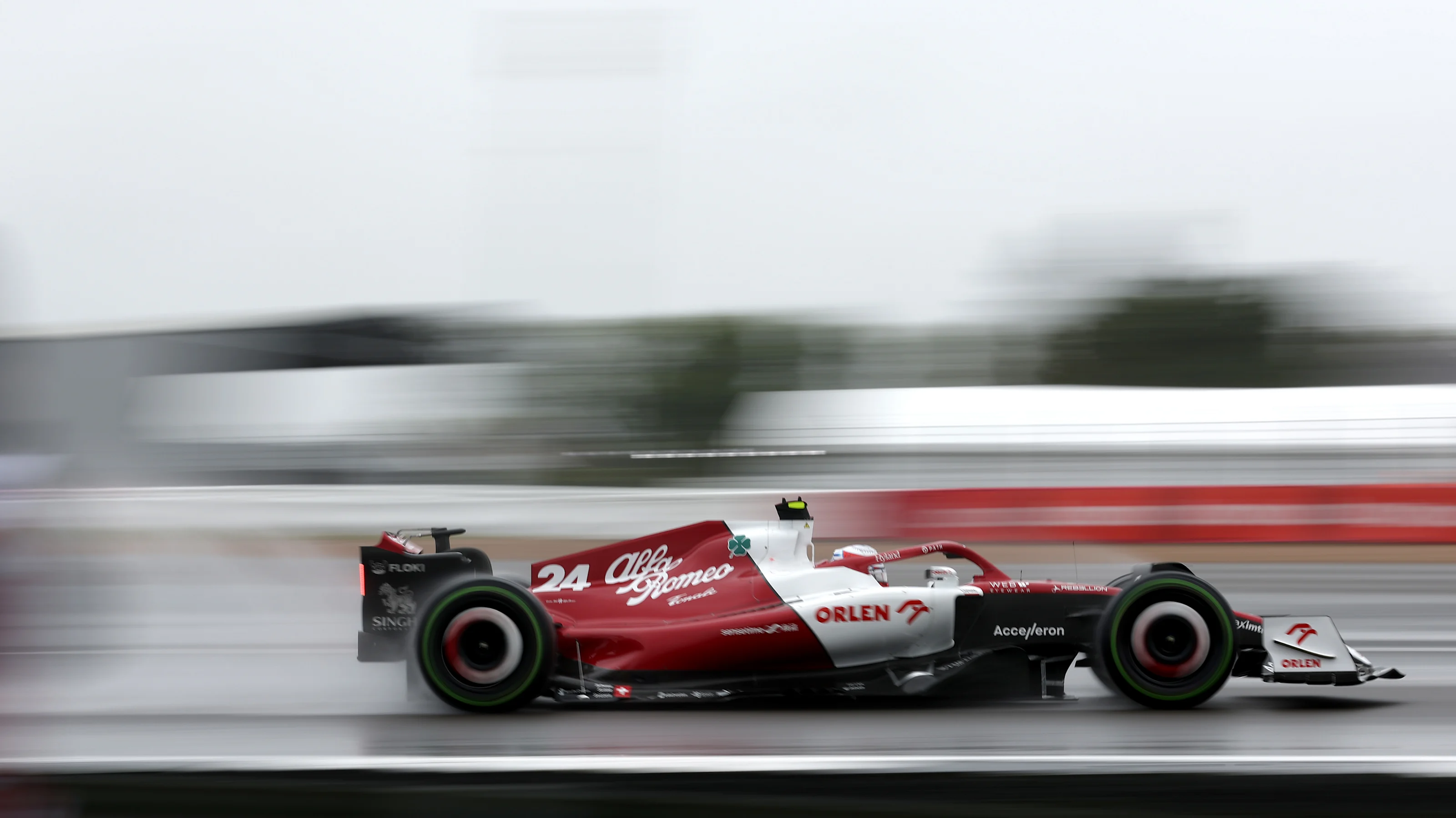 NORTHAMPTON, ENGLAND - JULY 02: Zhou Guanyu of China driving the (24) Alfa Romeo F1 C42 Ferrari on