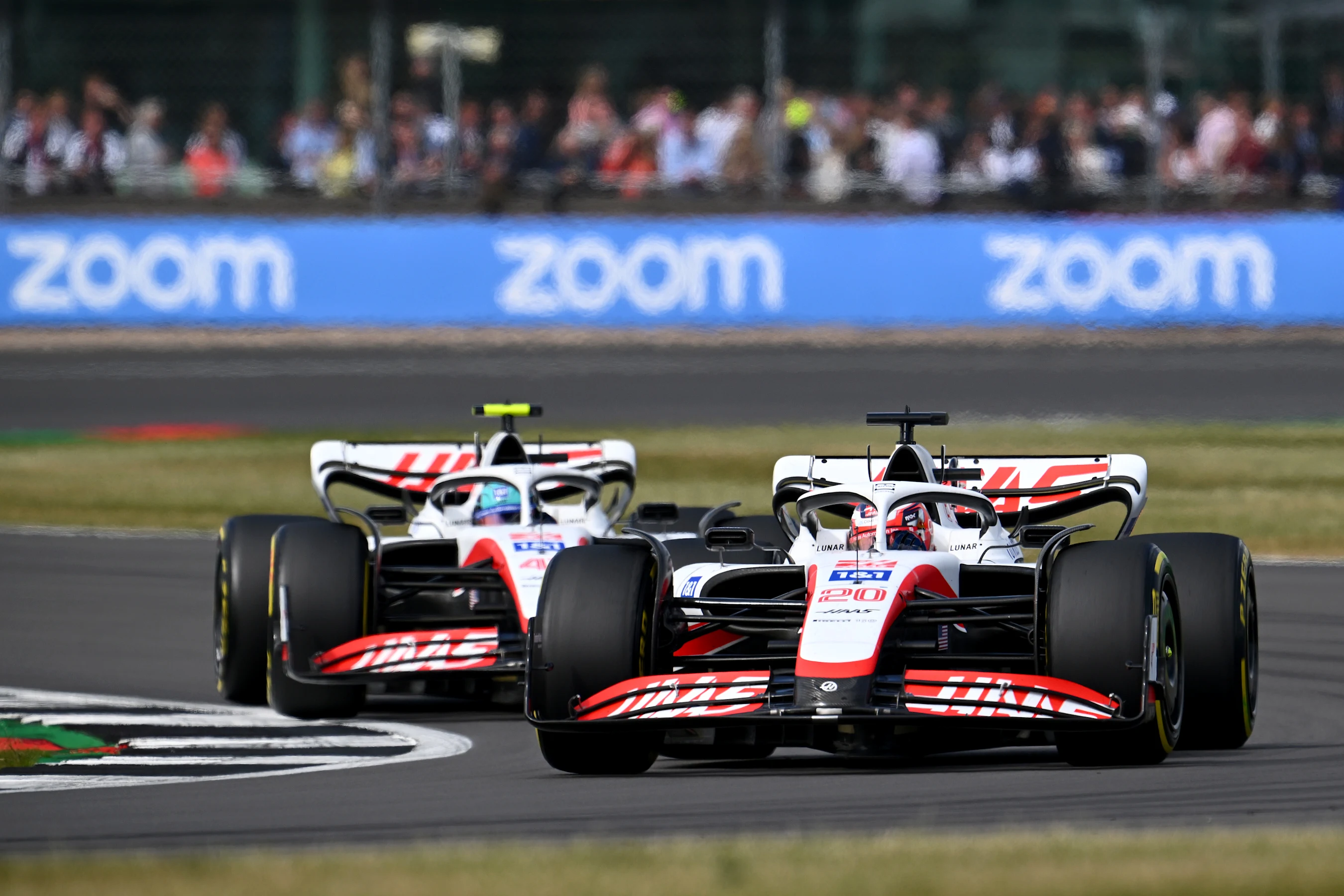 NORTHAMPTON, ENGLAND - JULY 03: Kevin Magnussen of Denmark driving the (20) Haas F1 VF-22 Ferrari