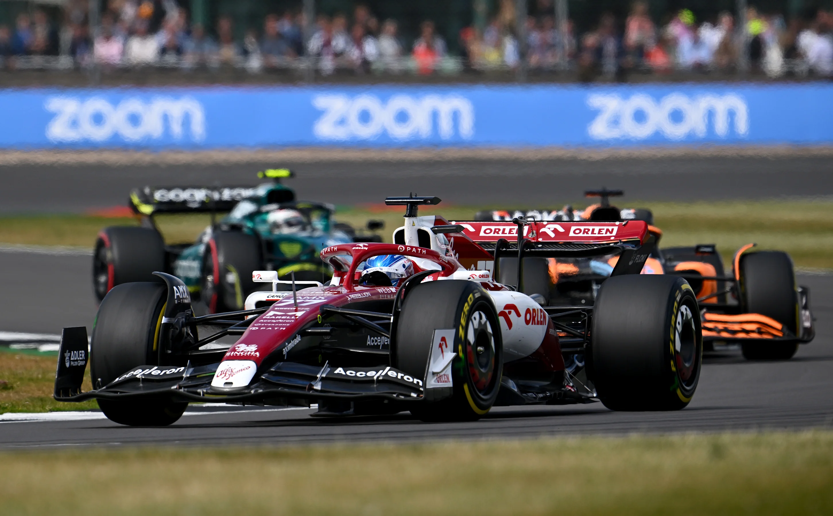 NORTHAMPTON, ENGLAND - JULY 03: Valtteri Bottas of Finland driving the (77) Alfa Romeo F1 C42