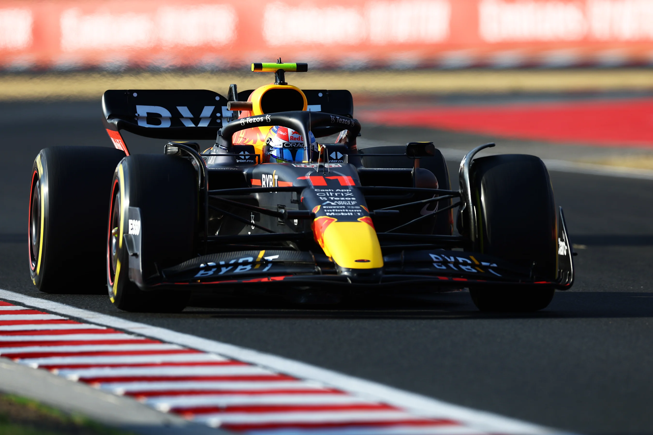 BUDAPEST, HUNGARY - JULY 29: Sergio Perez of Mexico driving the (11) Oracle Red Bull Racing RB18 on