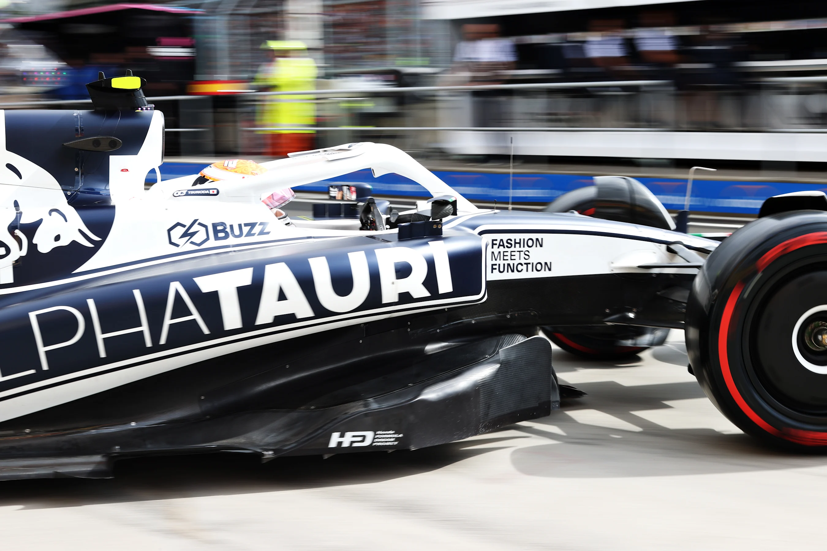 BUDAPEST, HUNGARY - JULY 30: Yuki Tsunoda of Japan driving the (22) Scuderia AlphaTauri AT03 leaves