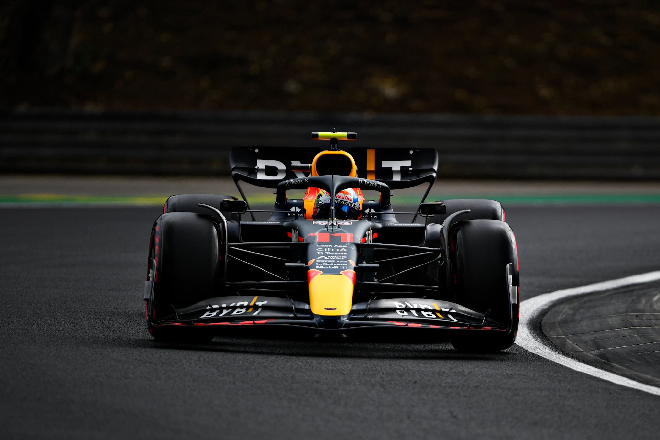 BUDAPEST, HUNGARY - JULY 30: Sergio Perez of Mexico driving the (11) Oracle Red Bull Racing RB18 on