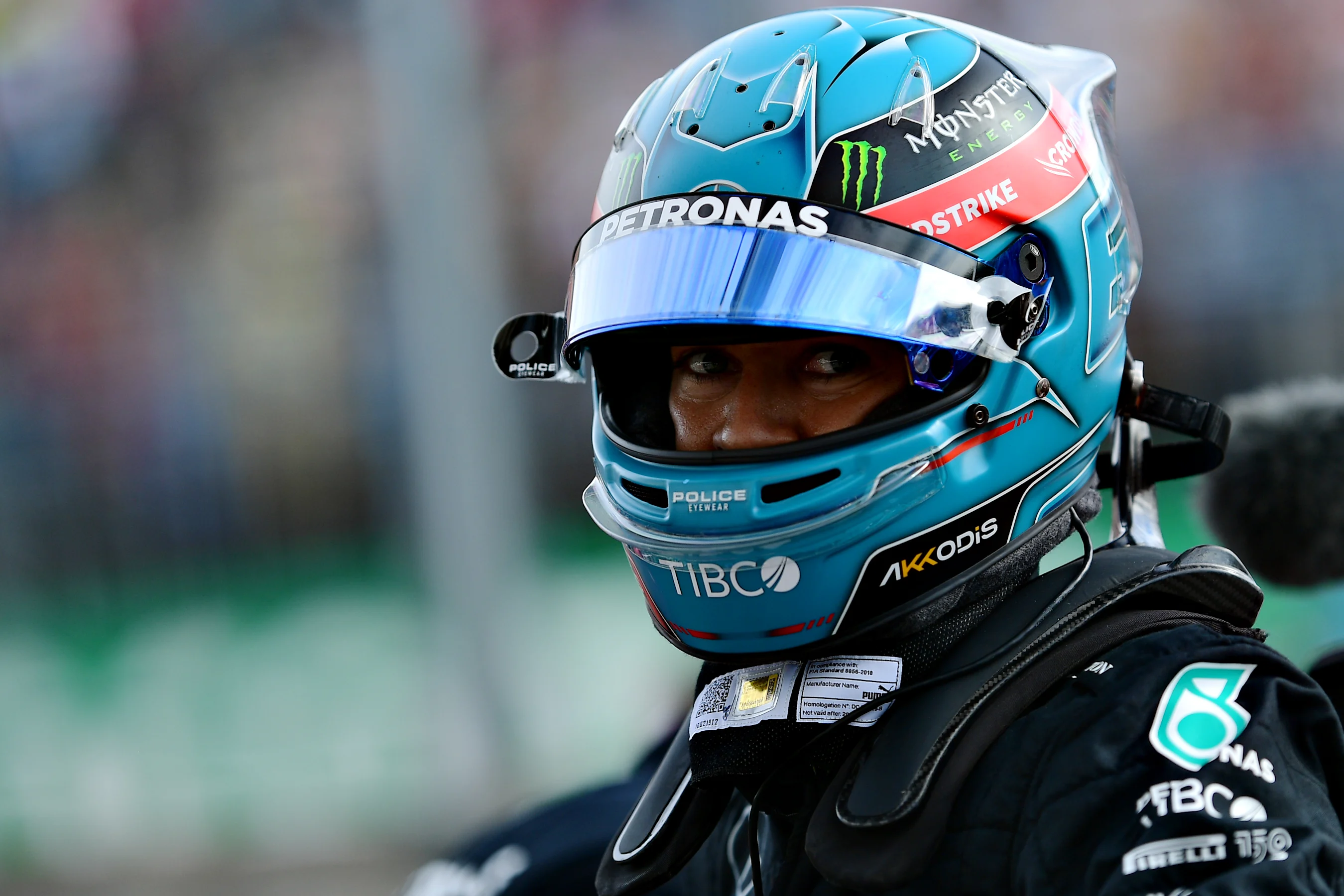 BUDAPEST, HUNGARY - JULY 30: Pole position qualifier George Russell of Great Britain and Mercedes