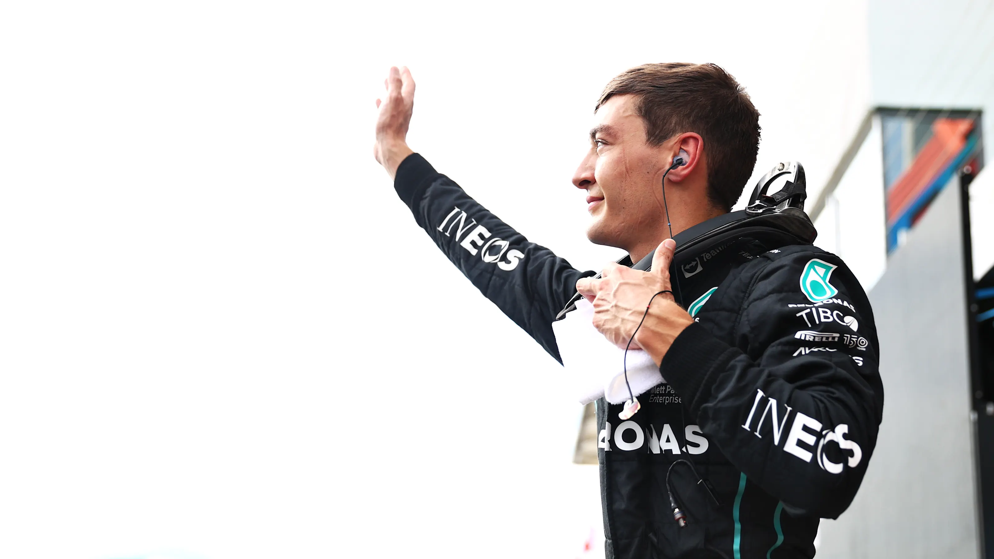 BUDAPEST, HUNGARY - JULY 30: Pole position qualifier George Russell of Great Britain and Mercedes