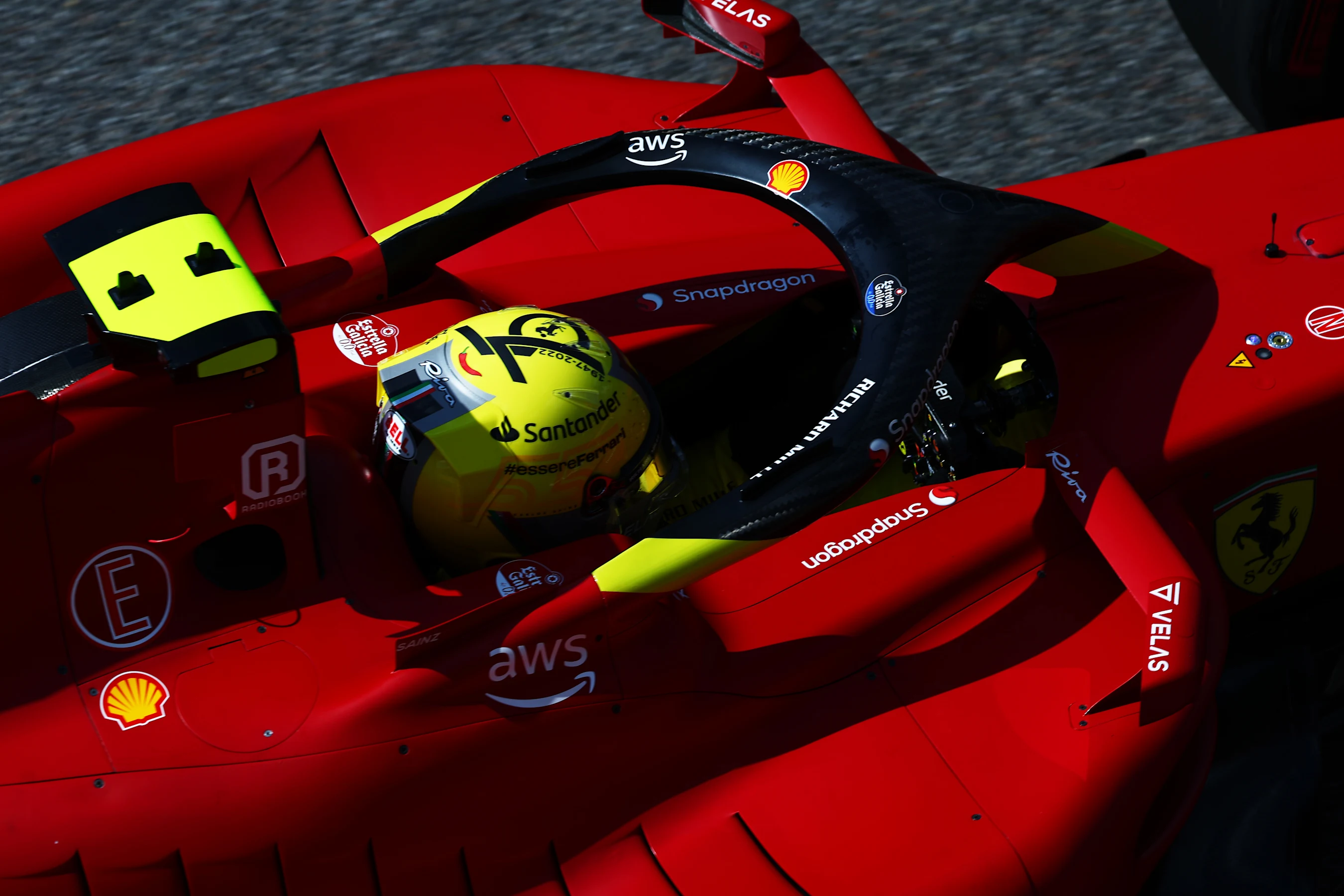 MONZA, ITALY - SEPTEMBER 09: Carlos Sainz of Spain driving (55) the Ferrari F1-75 on track during