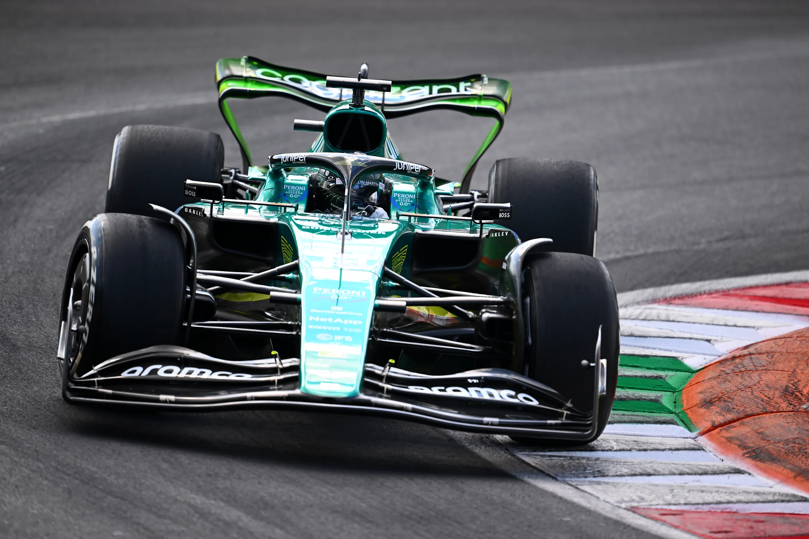MONZA, ITALY - SEPTEMBER 09: Lance Stroll of Canada driving the (18) Aston Martin AMR22 Mercedes on