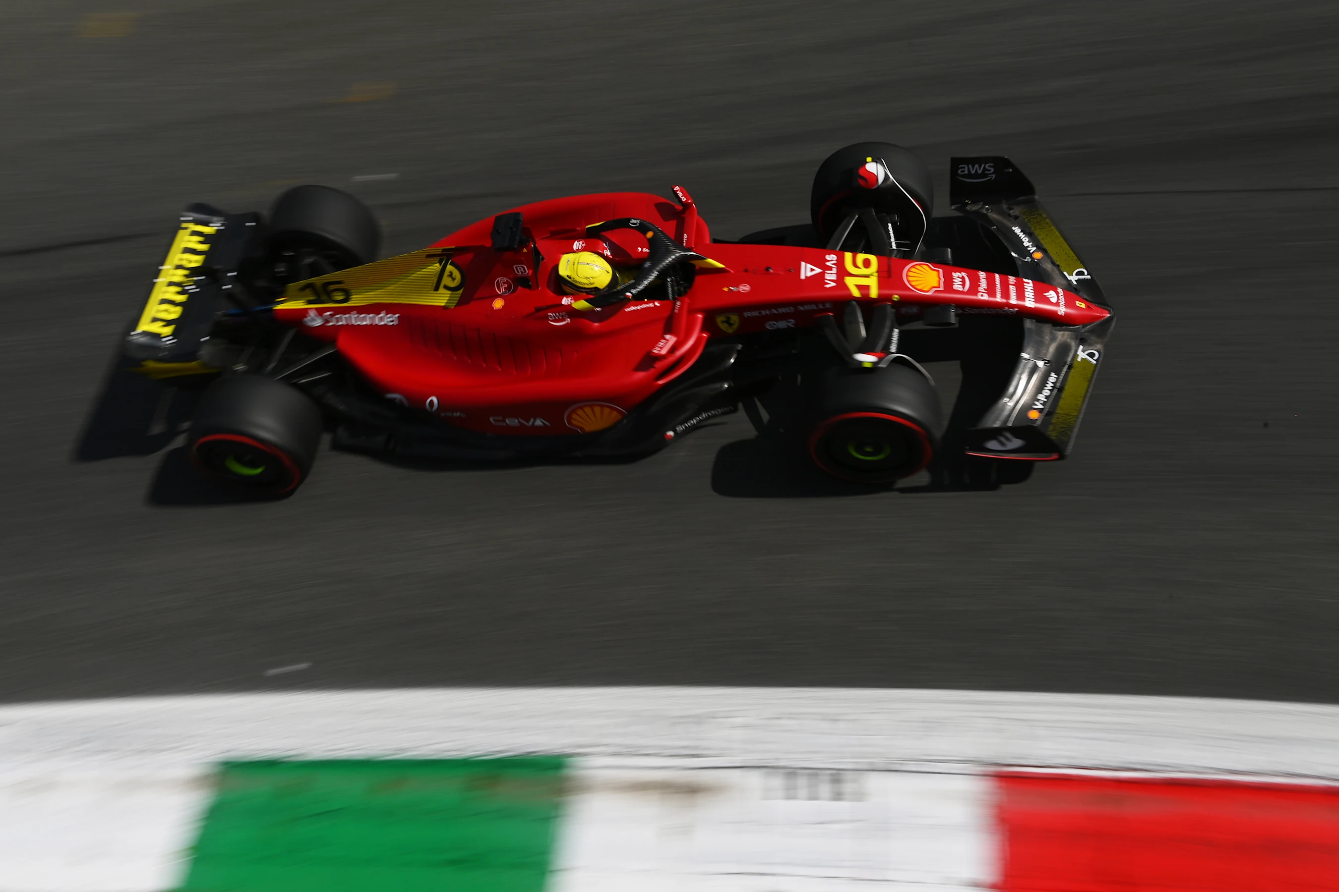 MONZA, ITALY - SEPTEMBER 09: Charles Leclerc of Monaco driving (16) the Ferrari F1-75 on track