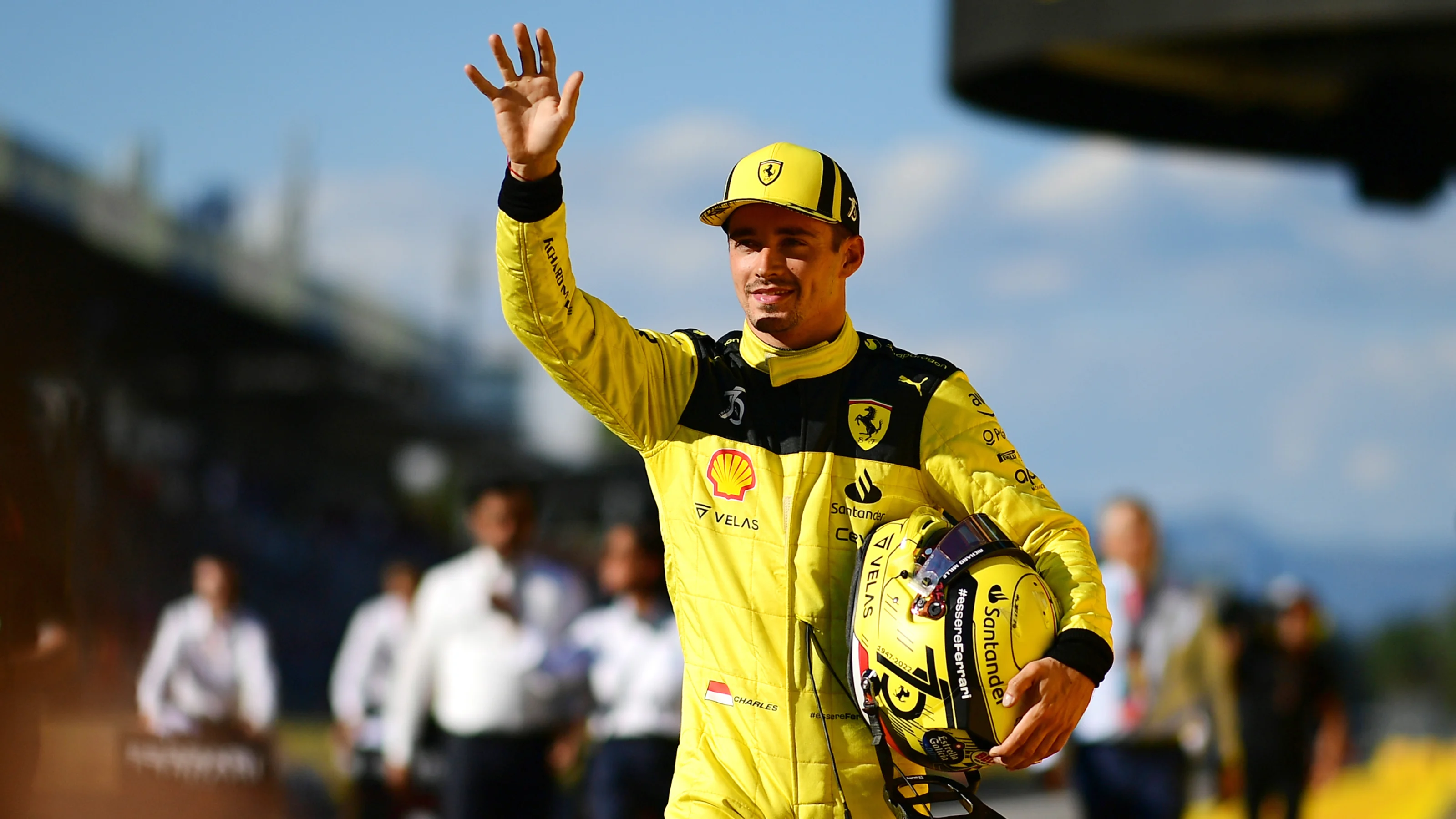 MONZA, ITALY - SEPTEMBER 10: Pole position qualifier Charles Leclerc of Monaco and Ferrari