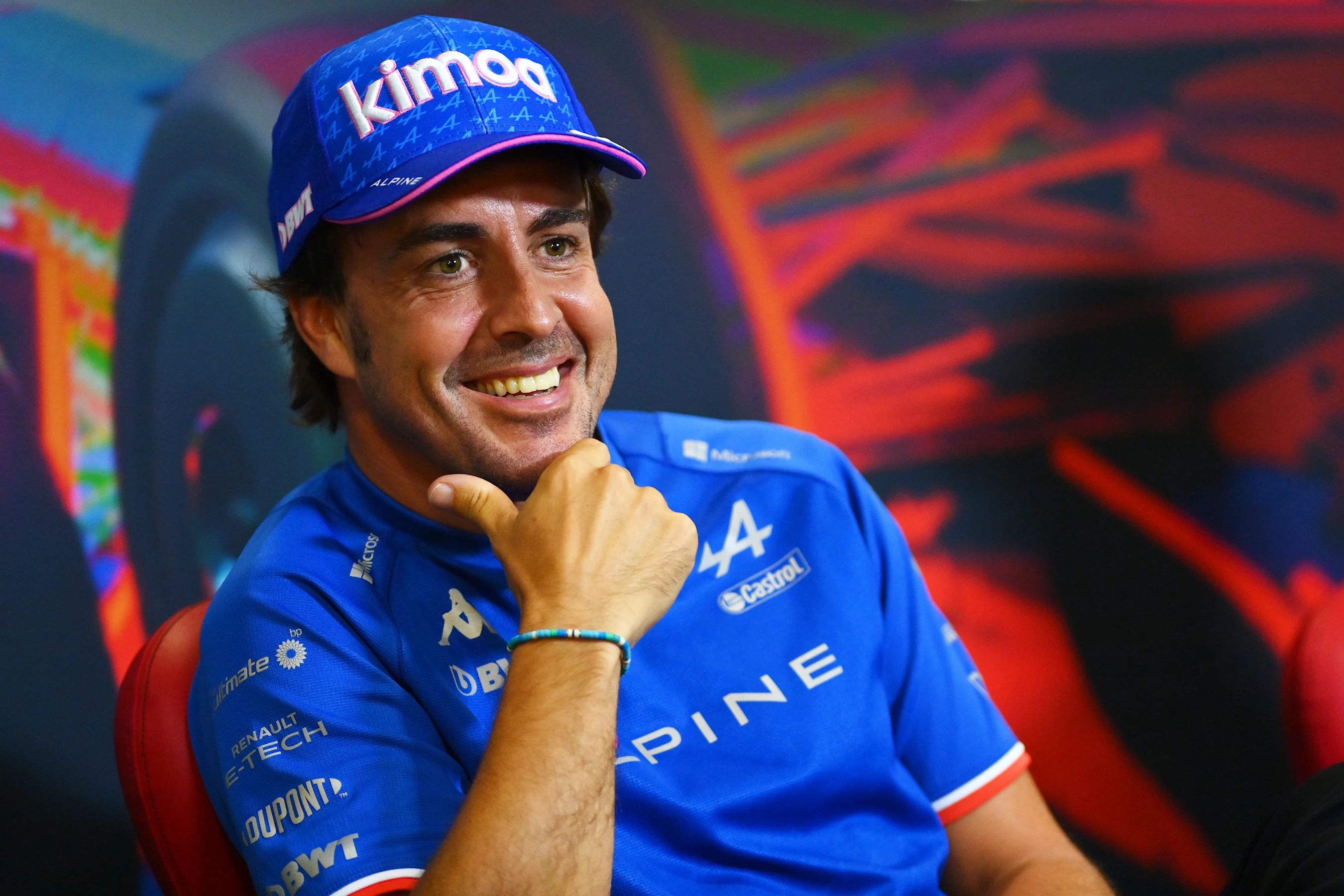 MONZA, ITALY - SEPTEMBER 08: Fernando Alonso of Spain and Alpine F1 talks in the drivers press