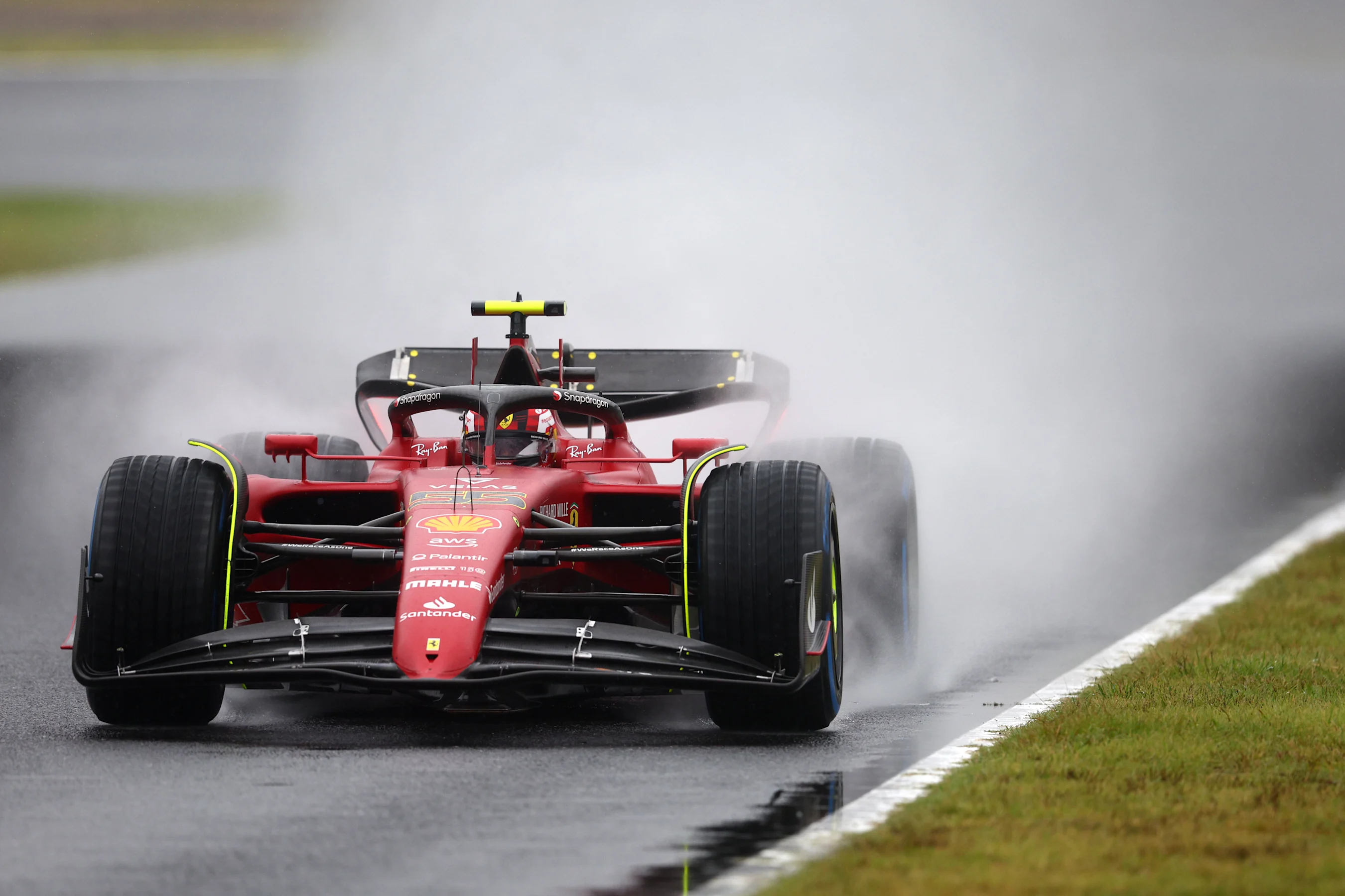 SUZUKA, JAPAN - OCTOBER 07: Carlos Sainz of Spain driving (55) the Ferrari F1-75 on track during