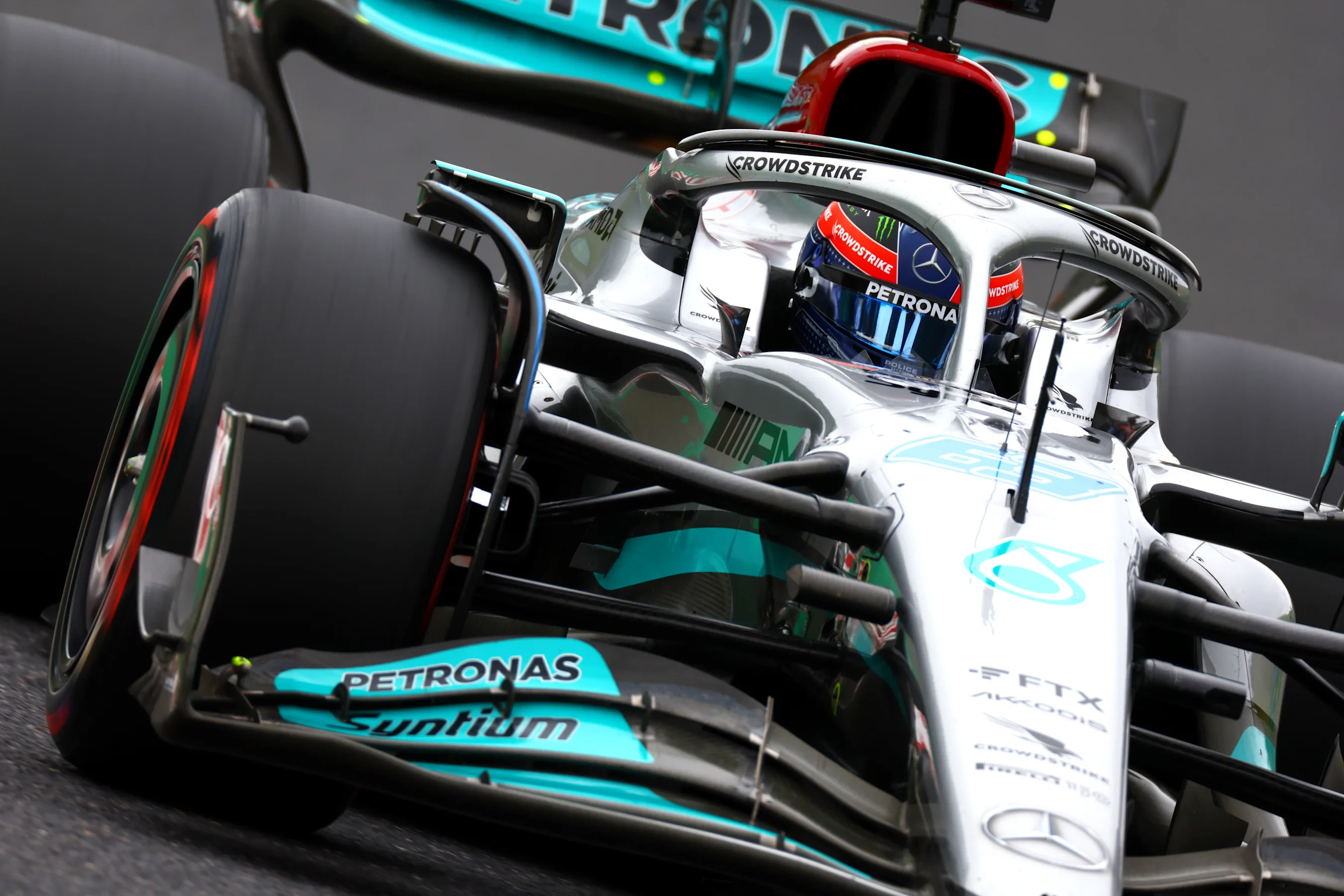 SUZUKA, JAPAN - OCTOBER 08: George Russell of Great Britain driving the (63) Mercedes AMG Petronas